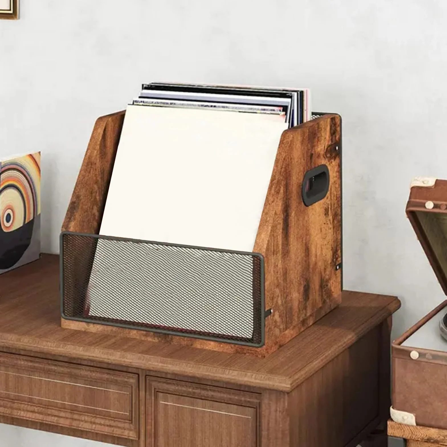 de Discos Organizador de Álbumes Retro de Madera | Expositor de Discos Para Apartamento Dormitorio Residencia Adolescentes Adultos Amantes De La Música Coleccionistas