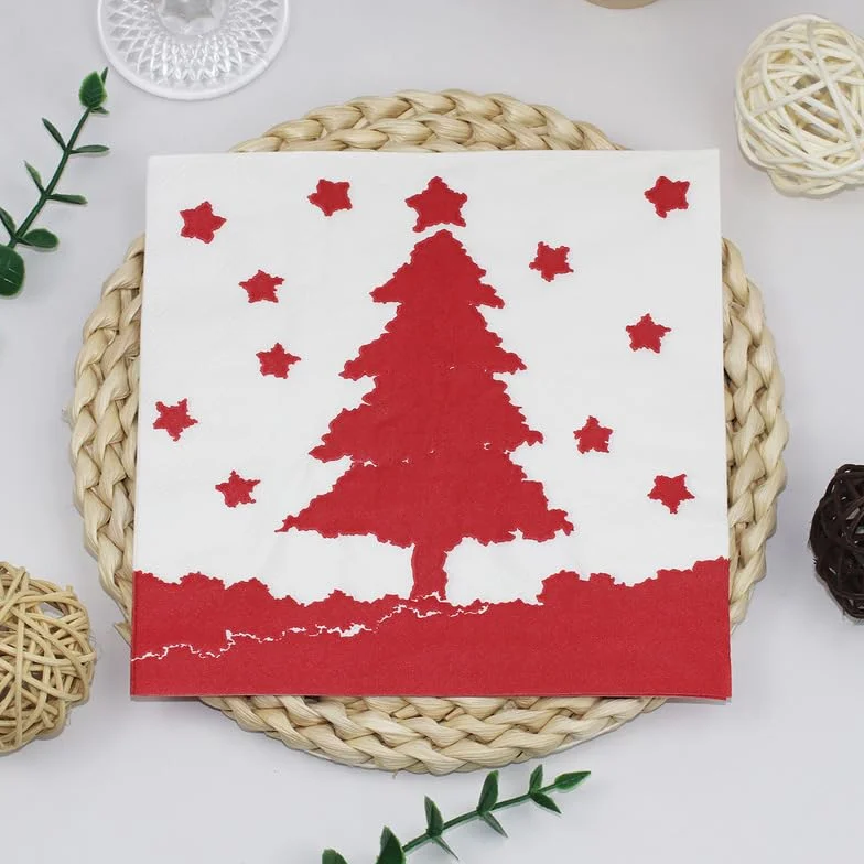 Servilletas Decoupage Árbol De Navidad Rojo Servilletas Papel Decoradas Cocktail Desechables Cumpleaños 2 Capas Toilet Paper Towels Baño para Bodas,Fiesta en el Jardín Mesa Deco 30 Paquetes(33x33cm）
