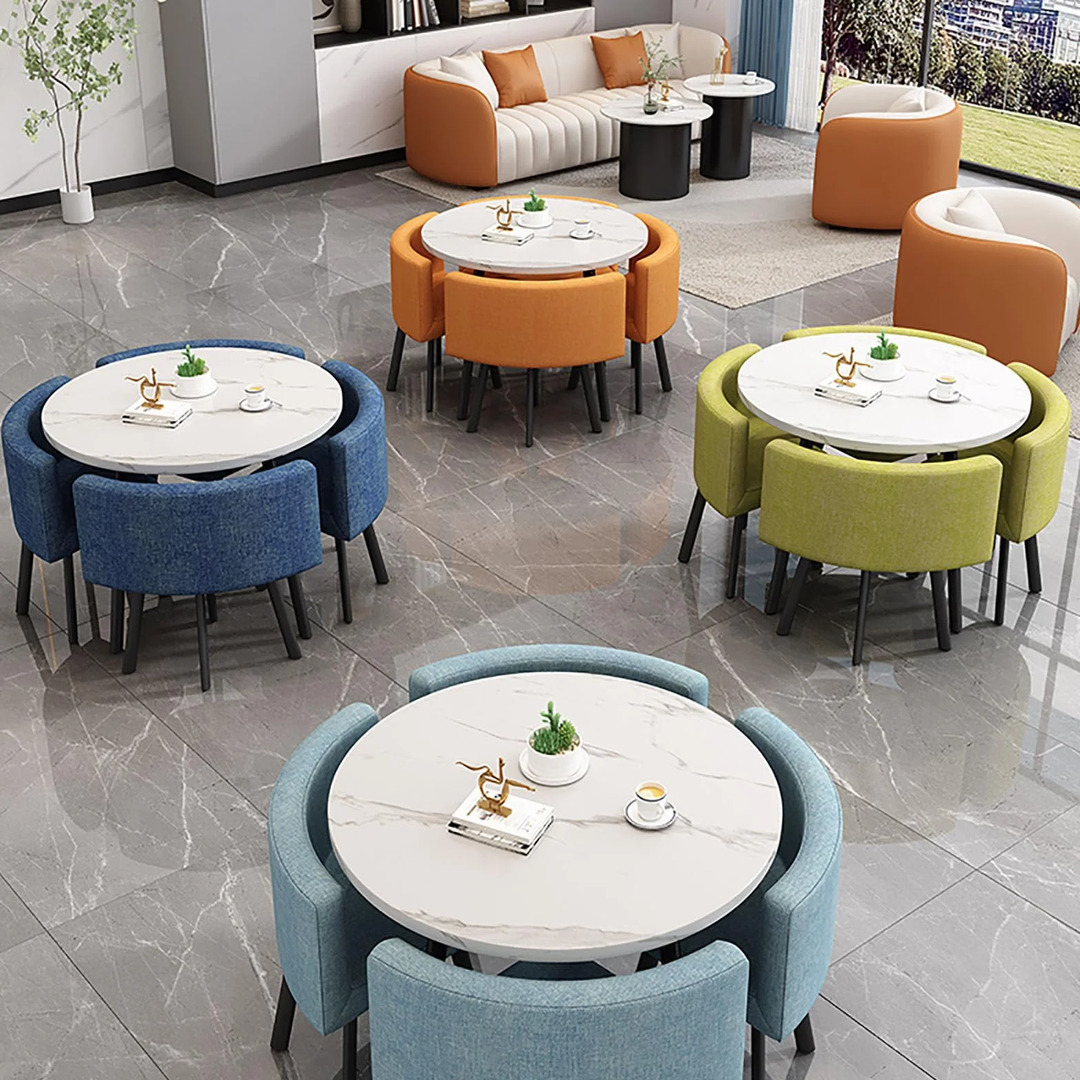 Juego de mesa de conferencias de oficina pequeña con 4 sillas, mesa de comedor redonda para reuniones y negociaciones, mesa redonda de 80 cm para oficina, recepción y cocina