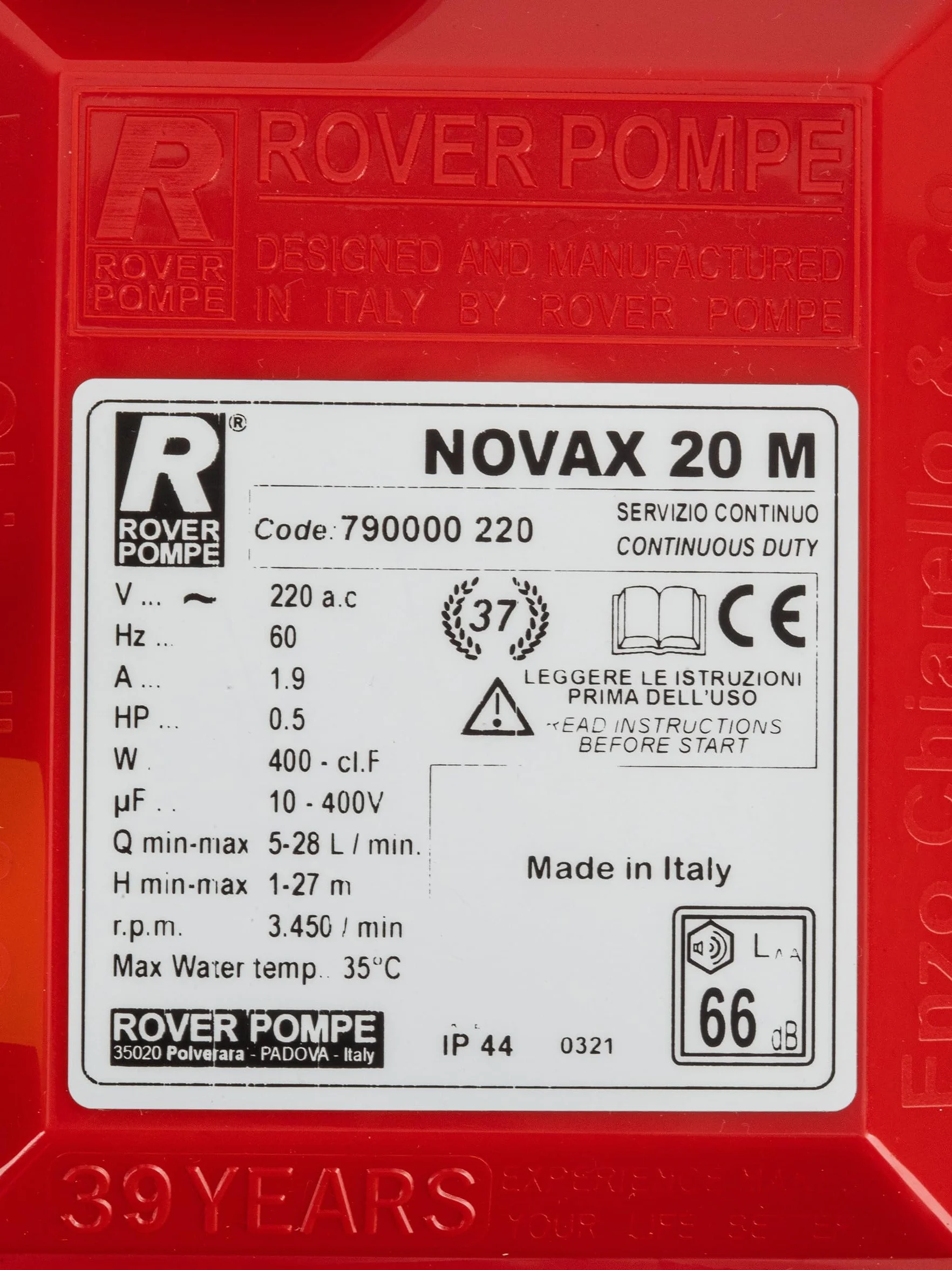 BOMBA ELÉCTRICA TRAVASO VINO AGUA "NOVAX 20 M" ROVER BOMBAS ACERO INOXIDABLE ELECTROBOMBA