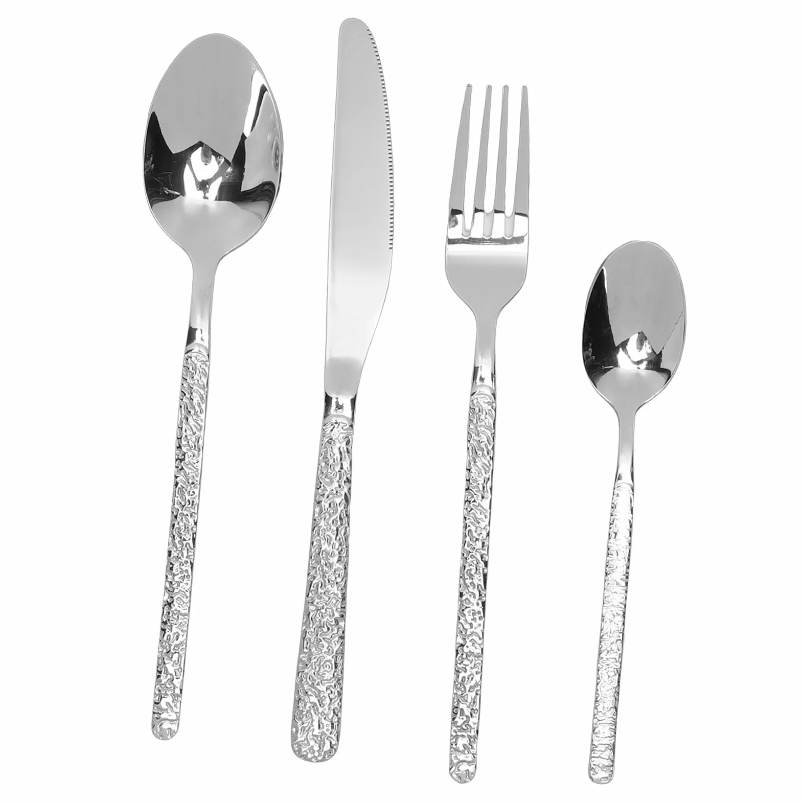 ANGGREK Juego de Cubiertos Martillados de 24 Piezas, Cubertería de Acero Inoxidable con Ergonómico, Cubiertos Elegantes para Comidas en Casa y Bodas (SILVER)