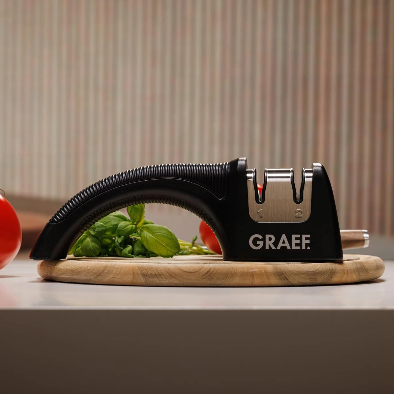 Afilador manual de cuchillos PRONTO de GRAEF, con tecnología CrissCross® y Dizor®, ángulo de afilado de 20°, funcionamiento seguro, adecuado para cuchillos de cocina, caza y exteriores, fácil de usar