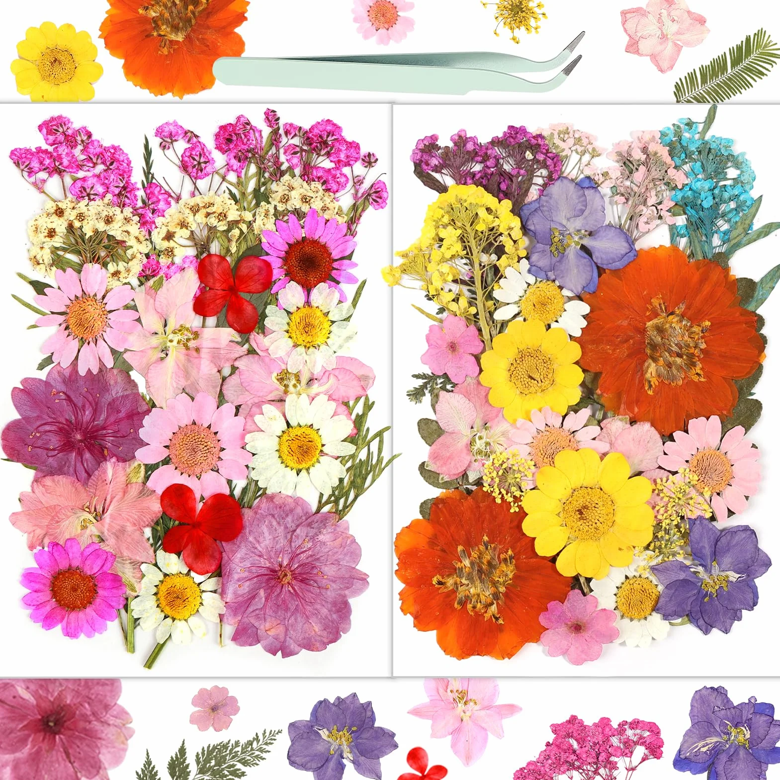 Resiners 58Pcs Flores Secas Prensadas para Moldes de Resina, Kit Hojas Reales para Manualidades Joyería Scrapbook DIY