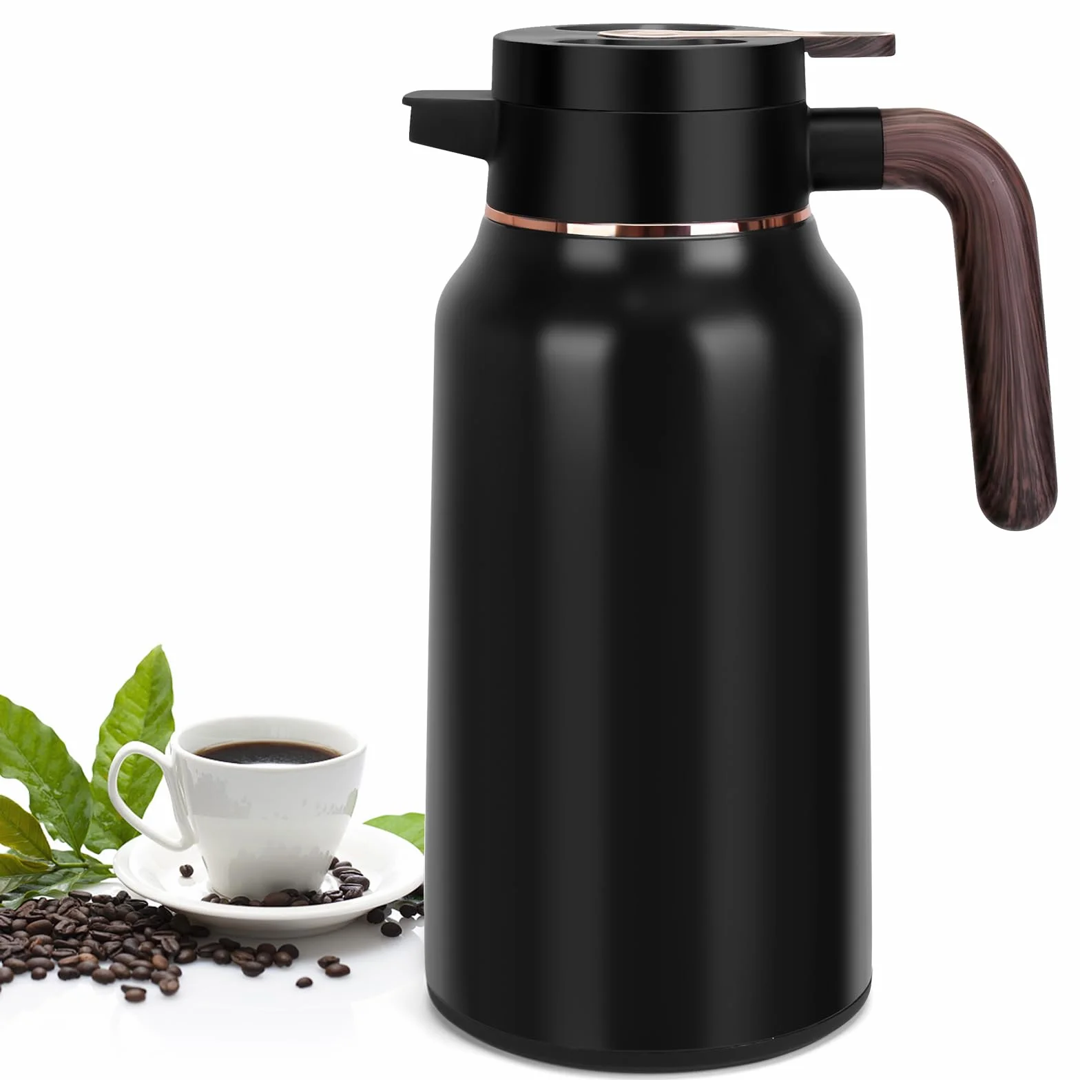 Jarra térmica de café de 70 onzas, jarras de acero inoxidable para líquidos calientes 36 horas, jarras de café aisladas para mantener el café caliente, agua caliente, té, bebidas calientes (negro)