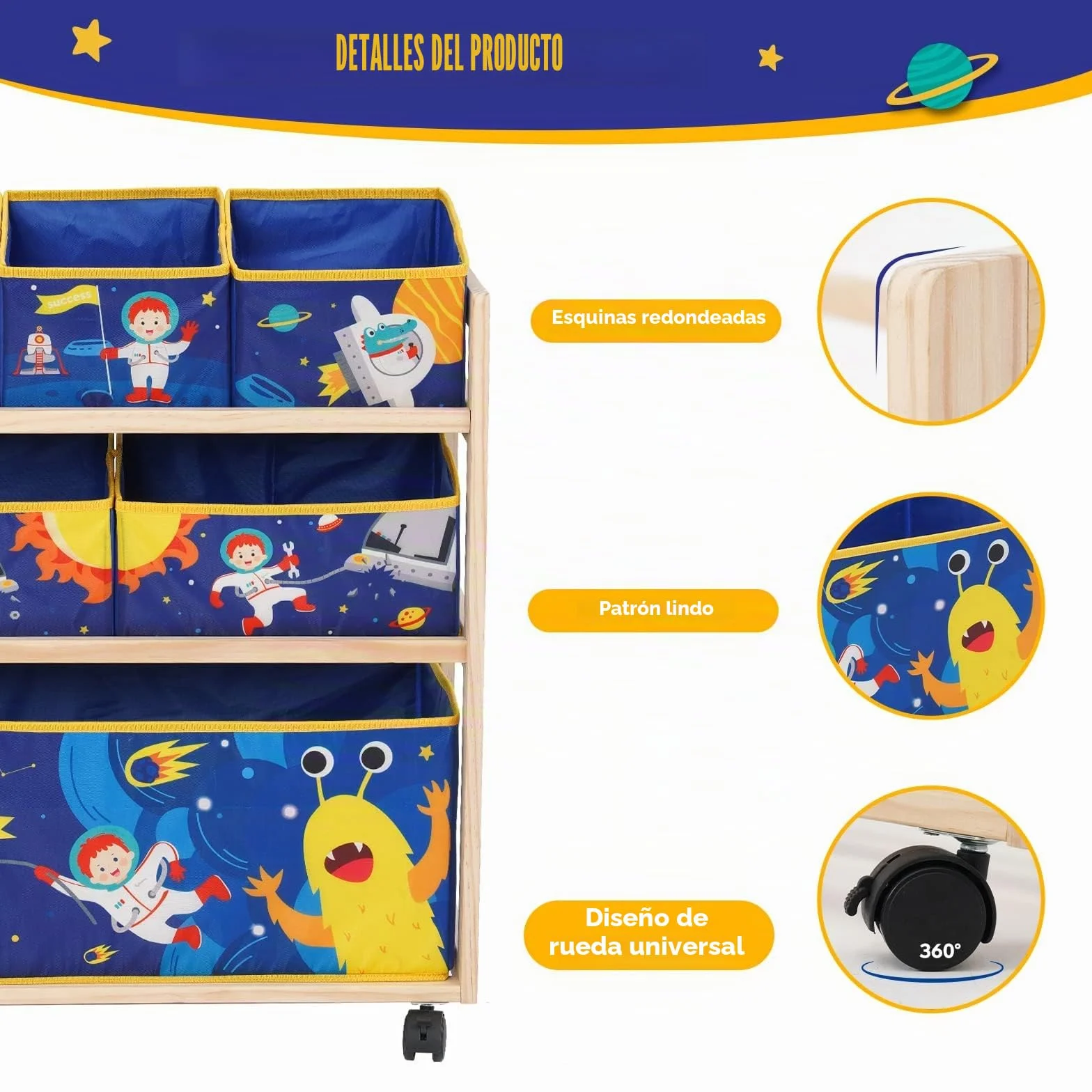 NUKied Estantería Infantil para Juguetes y Libros con Ruedas,6 Cajas de Tela no Tejida Extraíbles, para Sala de Juegos,Escuela, 64x 28 x 60 cm,Patrón Pequeño Monstruo