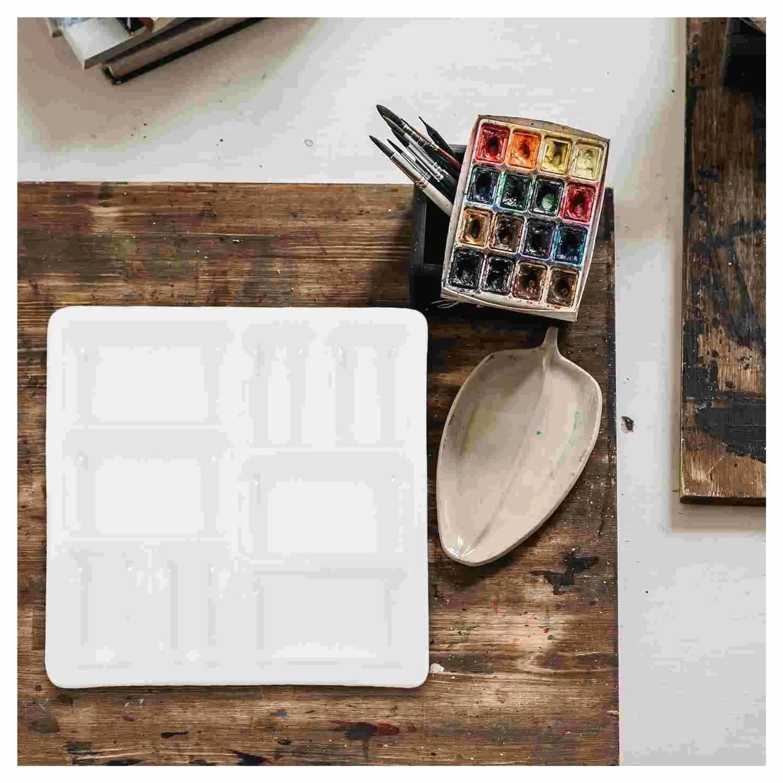 Paleta de cerámica for artistas, bandeja de porcelana for acuarela, paleta for mezclar pinturas de flores, mezclador de viaje de metal, bandejas vacías for pigmentos de tinta for gouache (1 unidad)