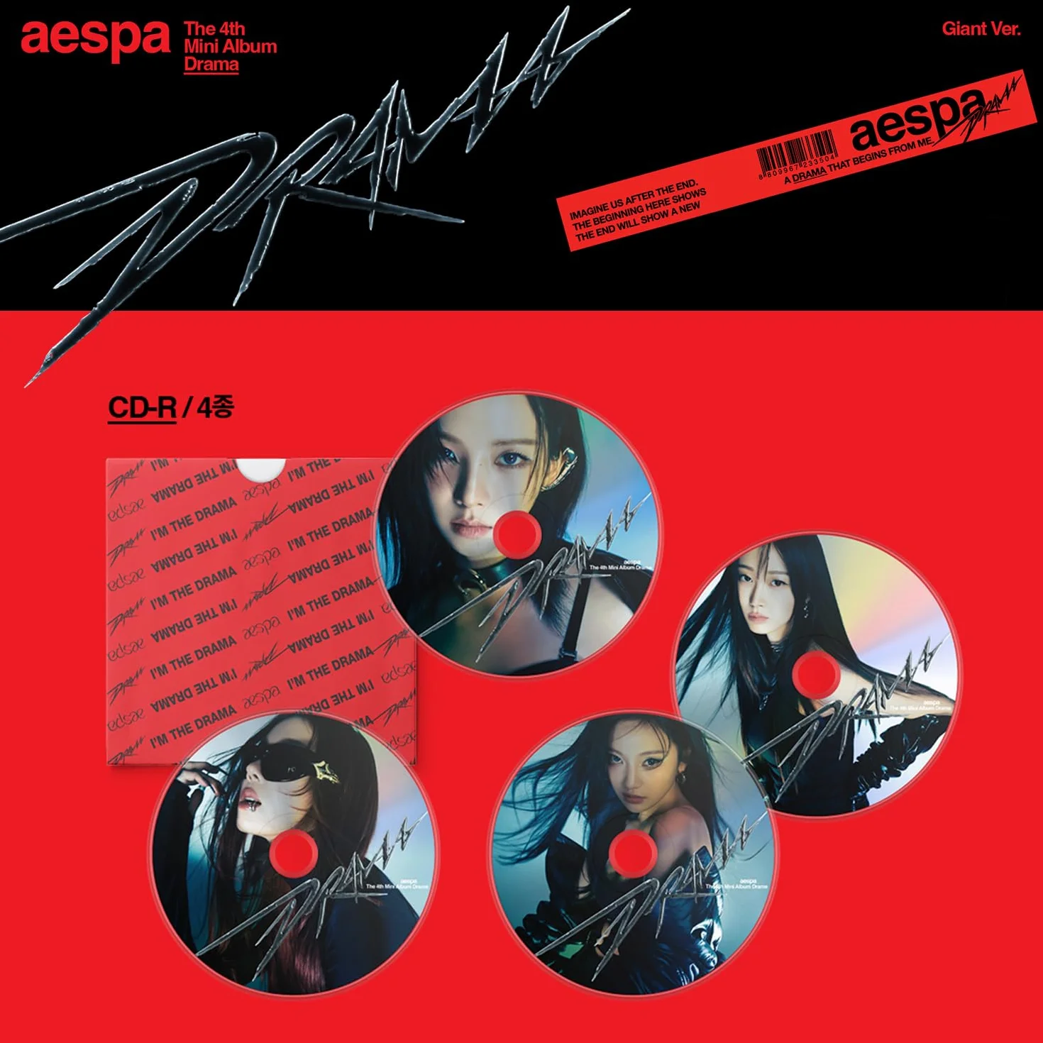 aespa - 4th Mini Album [DRAMA] (Giant Ver. - Random) Dust Jacket Poster + Photo Book + CD-R + Photocard + 2 Pin Badges + 4 Extra Photocards