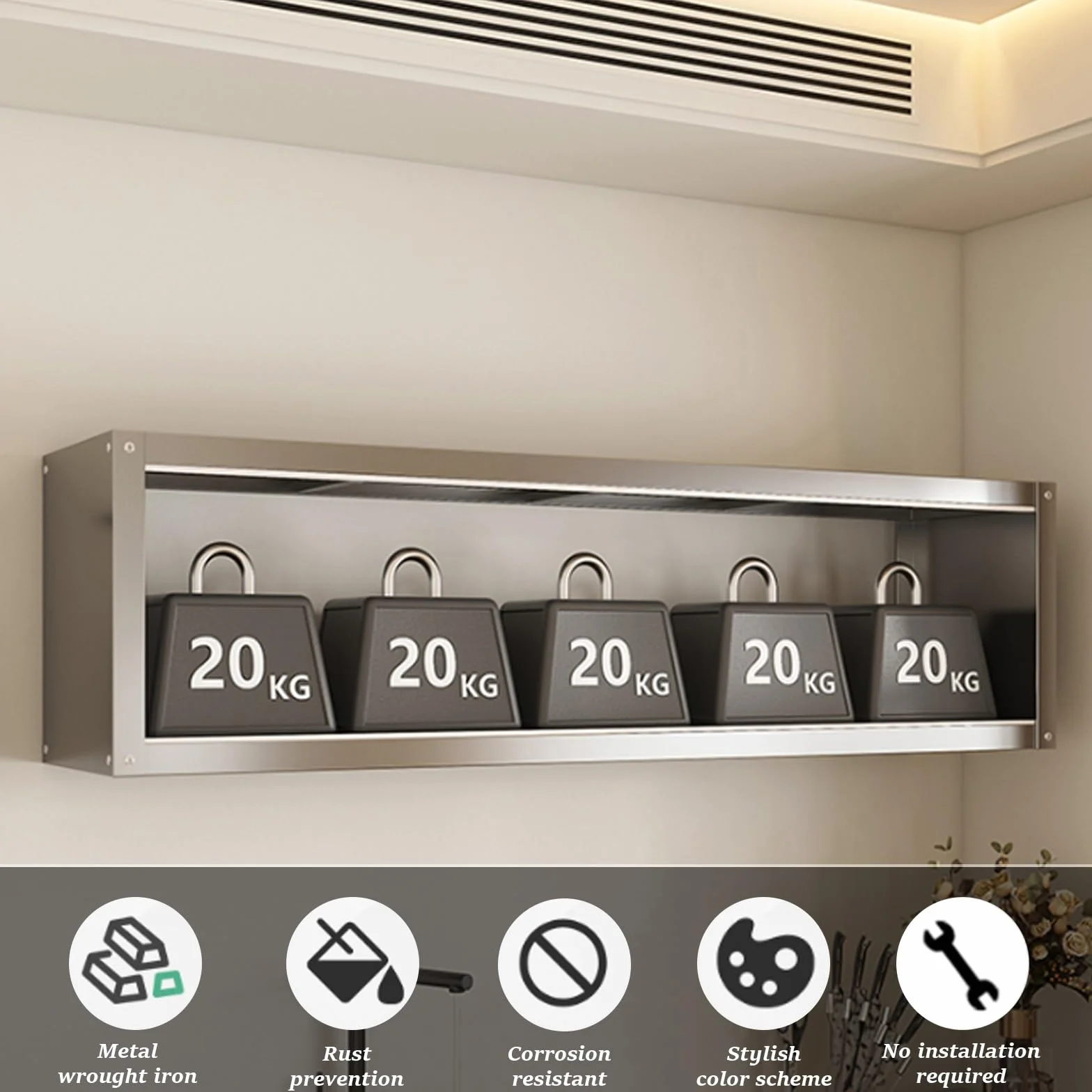Estante de Almacenamiento vajilla Acero Inoxidable una y Dos Capas para Montaje en Pared,Armario,suspendido,con Puerta corredera(120 * 35 * 70cm/47.2 * 13.8 * 27.6in)