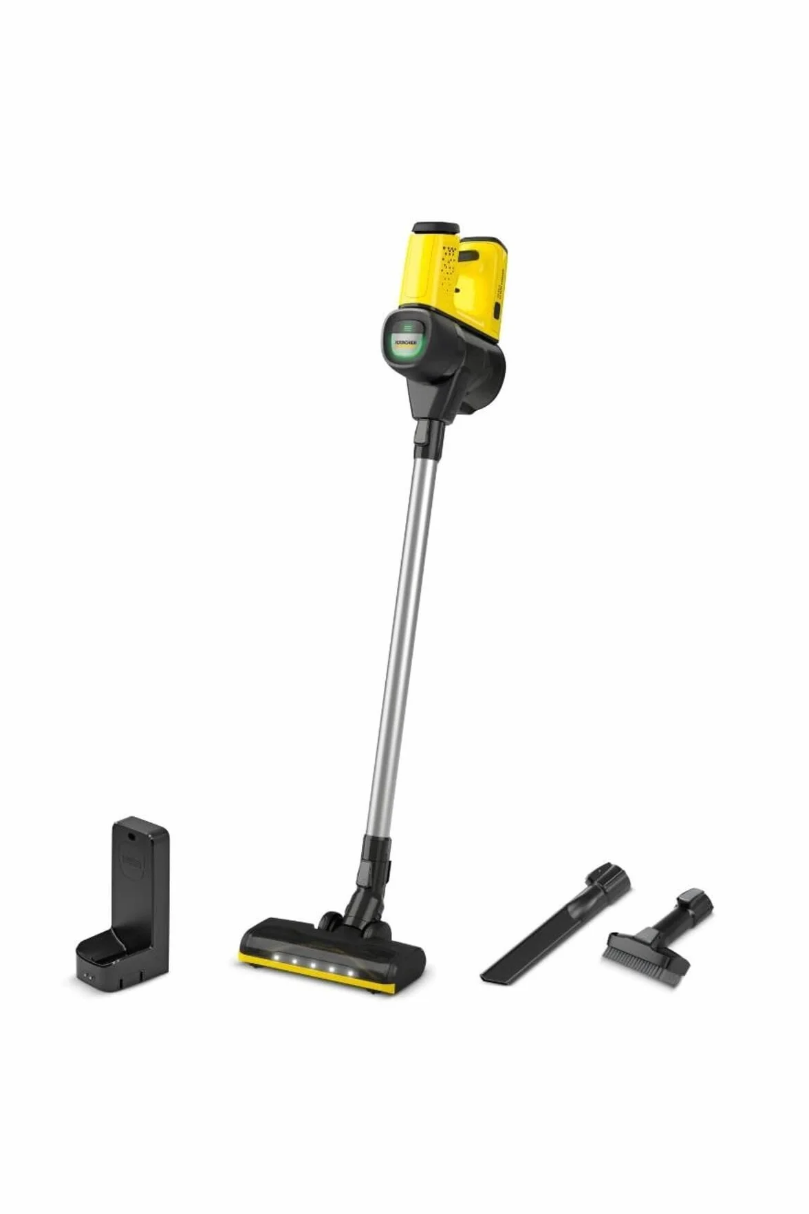 Kärcher, Aspirador a batería VC 6 Cordless ourFamily, 2 niveles aspiración, Batería 25,2 V, Autonomía por carga 30 min aprox Soporte pared y función de carga, Boquilla suelos y ranuras, Amarillo