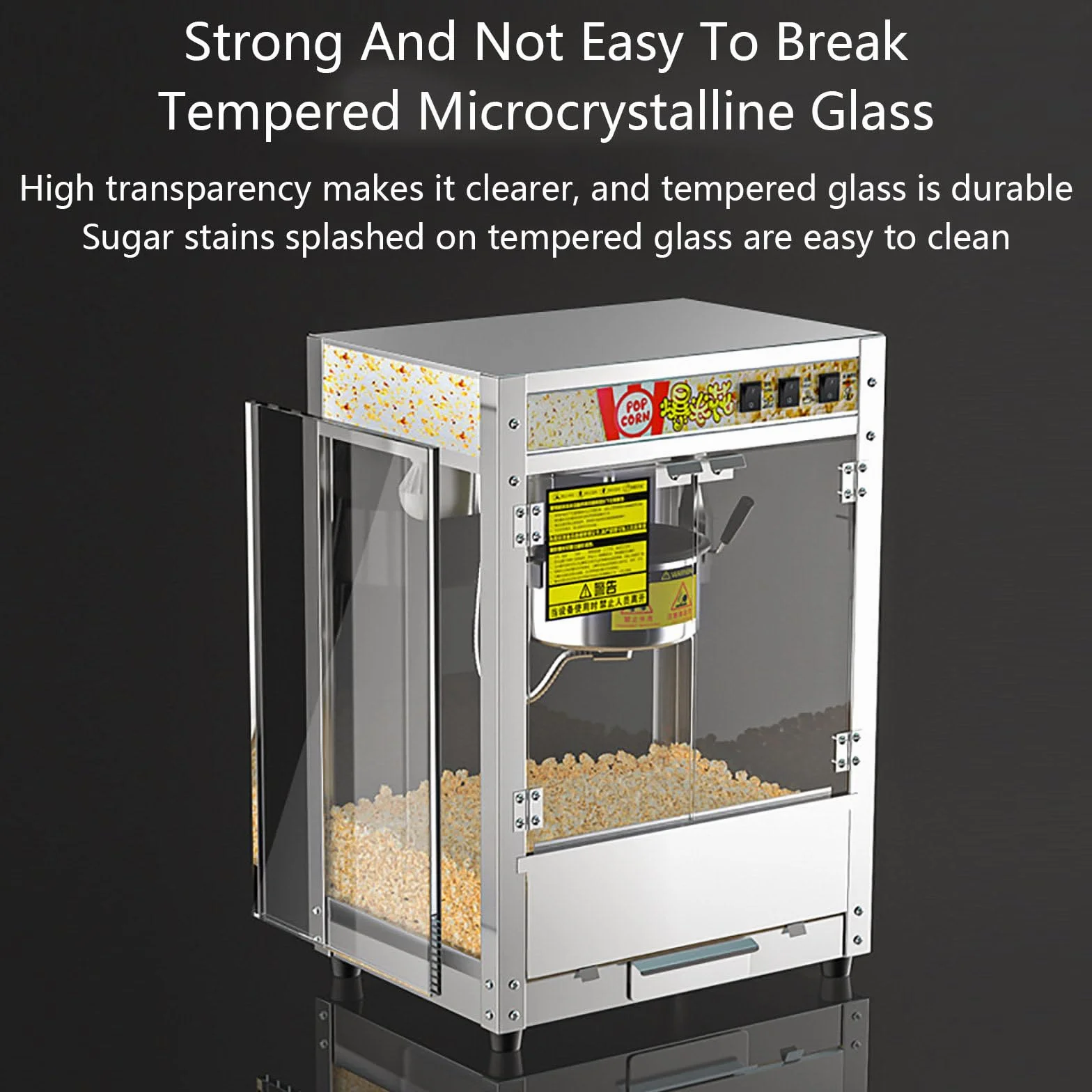 Máquina Comercial de Palomitas de Maíz, Máquina de Palomitas de Maíz para Cine con Hervidor de Acero Inoxidable, Máquina de Palomitas de Maíz de Mesa de Vidrio Templado, para el Hogar