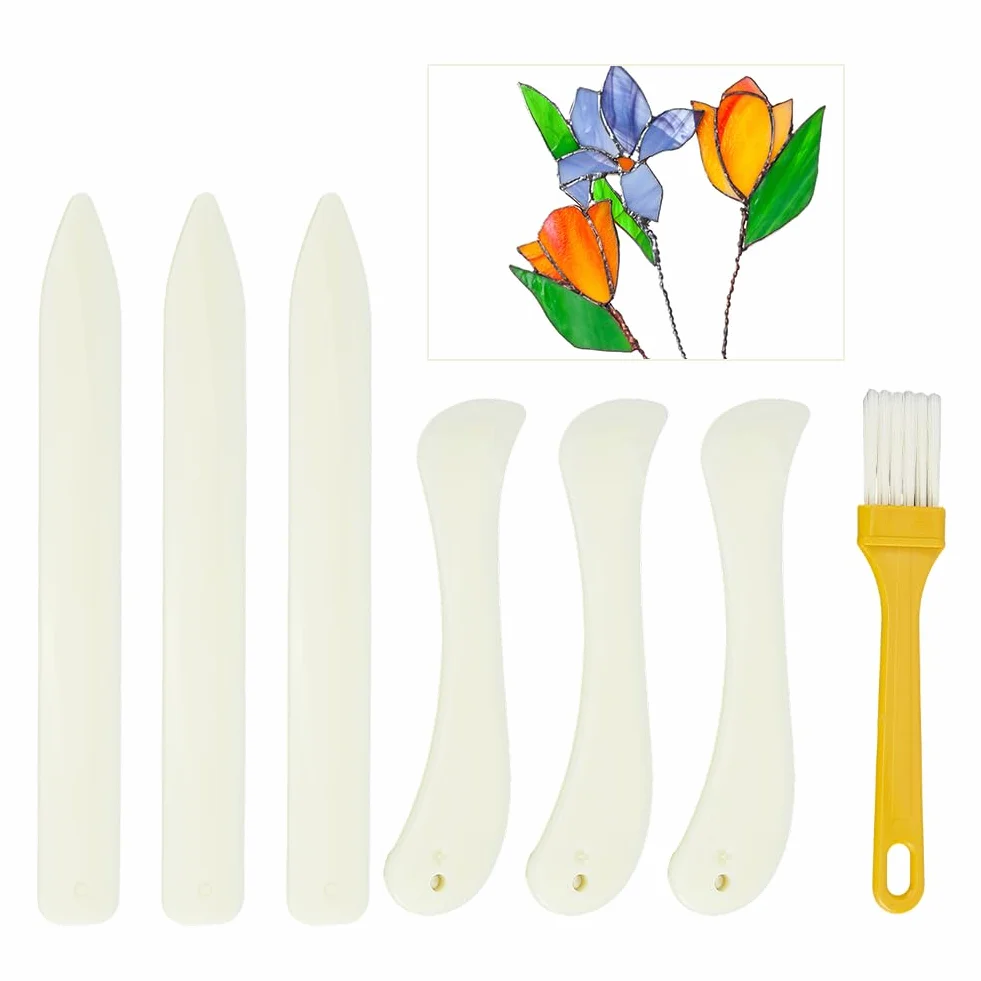 OLYCRAFT 7 piezas de pulidor de plástico para vidrieras plegador de hueso suministros para vidrieras pulidor de plástico FID soporte herramienta con papel artesanía marroquinería y encuadernación