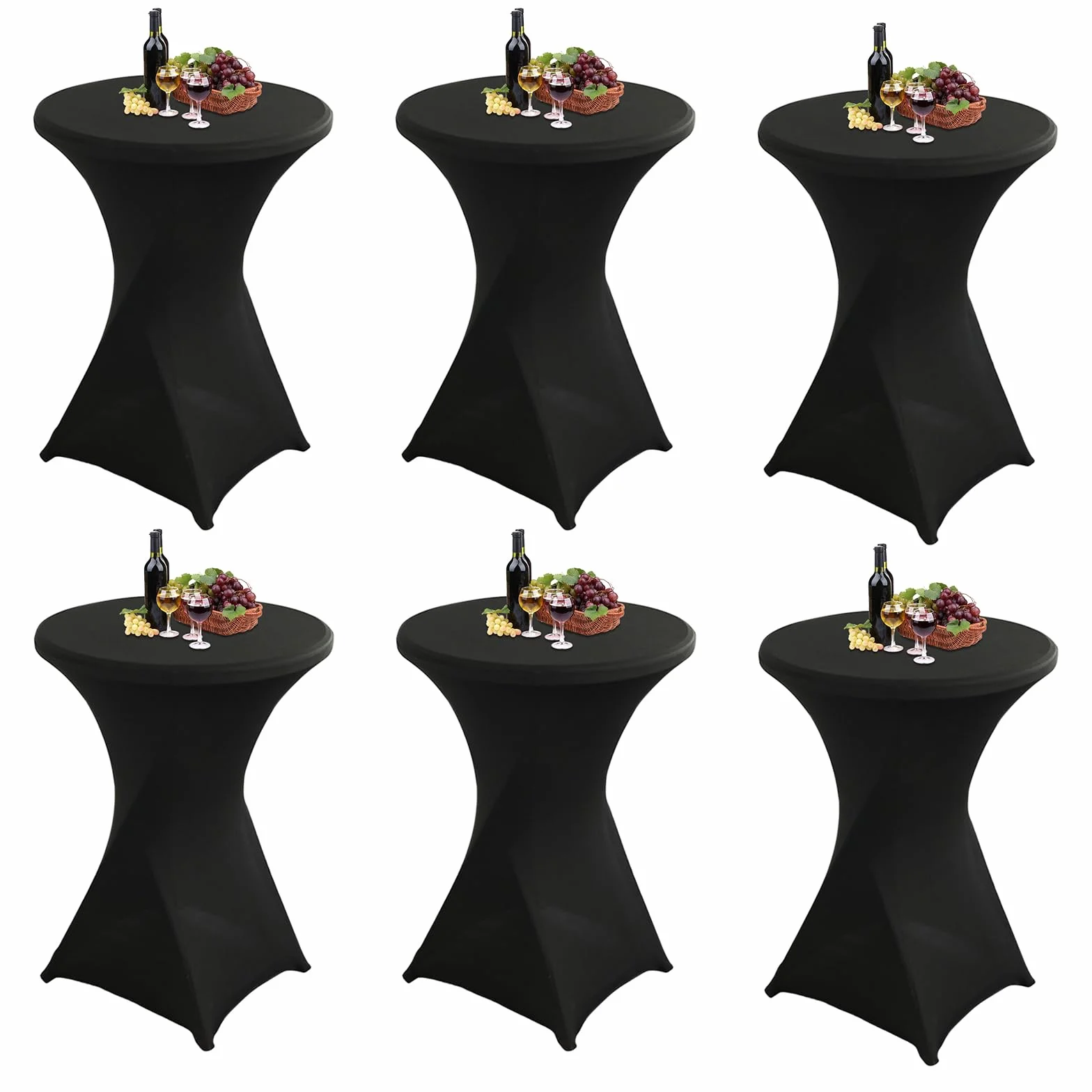 Set de 6 Funda Mesa Plegable, Fundas Elásticas para Mesas Redondas de Bar, Ø 80-85 cm Mantel Elastico, Mantel Mesa Redonda para Cóctel Boda Banquete (80 x 110 cm, Negro)