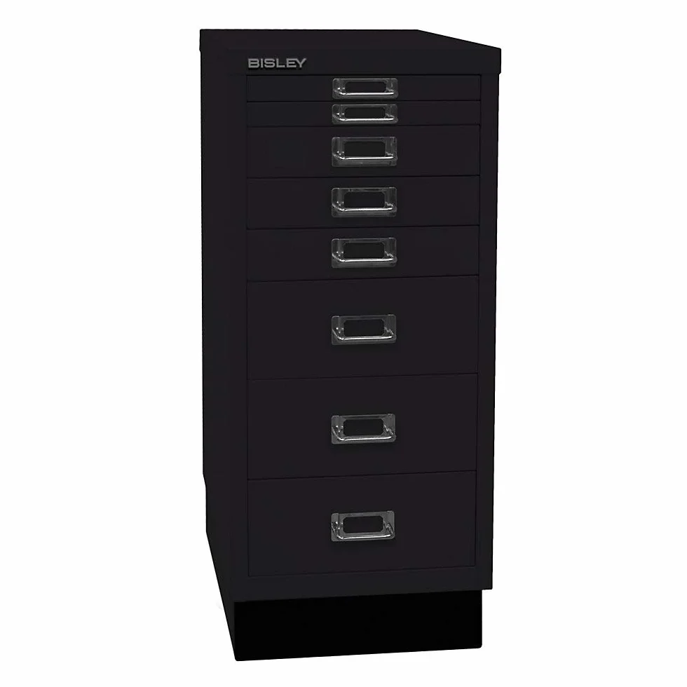 BISLEY L298S633 MultiDrawer Serie 29 con Base DIN A4, 8 cajones, Metal, 633 Negro, 38 x 27.9 x 67 cm