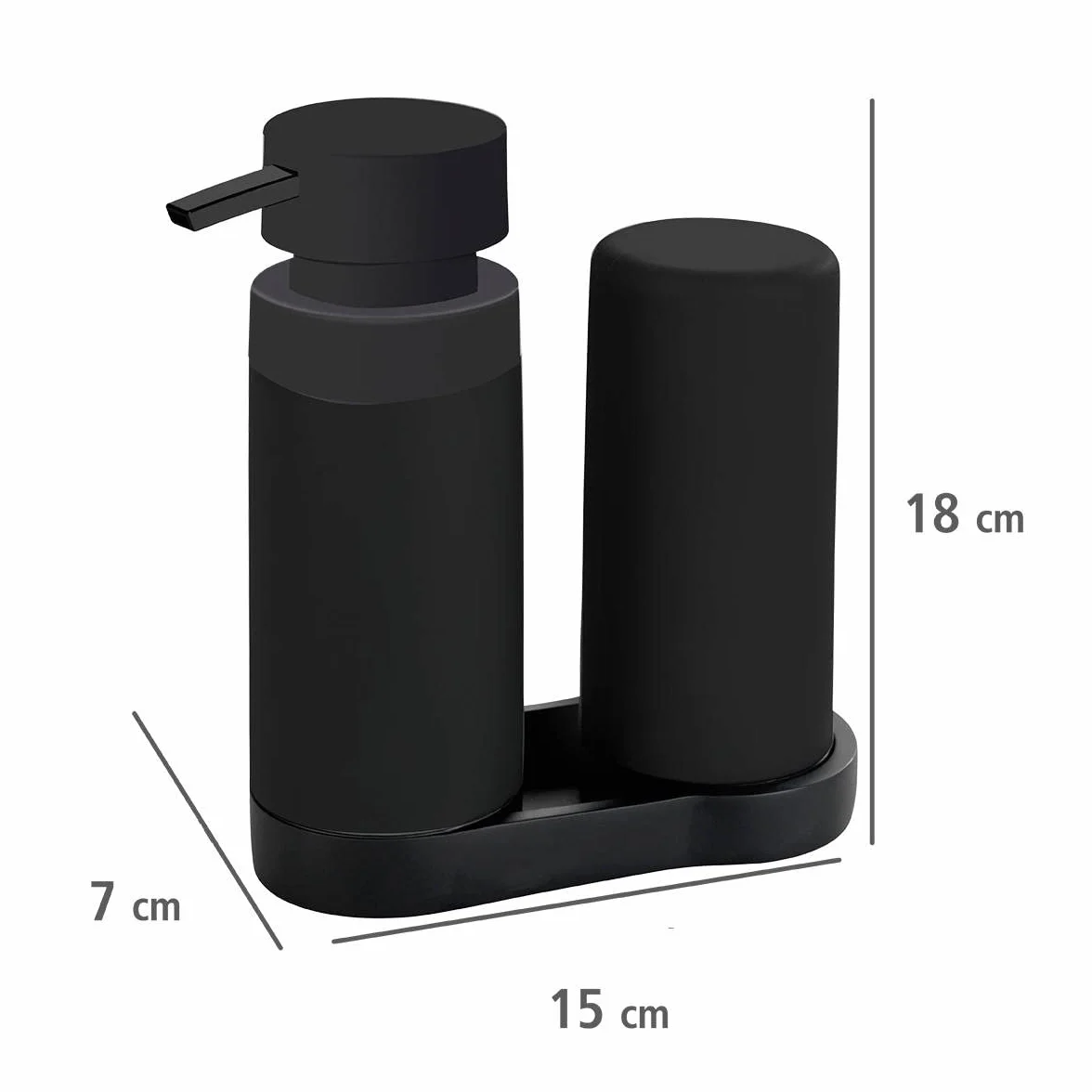 Wenko Estación de Lavado Easy Squeez-e, Combinación de Dispensador de Detergente y Jabón Recargables, Capacidad de Aproximadamente 250 ml por Dispensador, Dimensiones 15 x 18 x 7 cm, Negro
