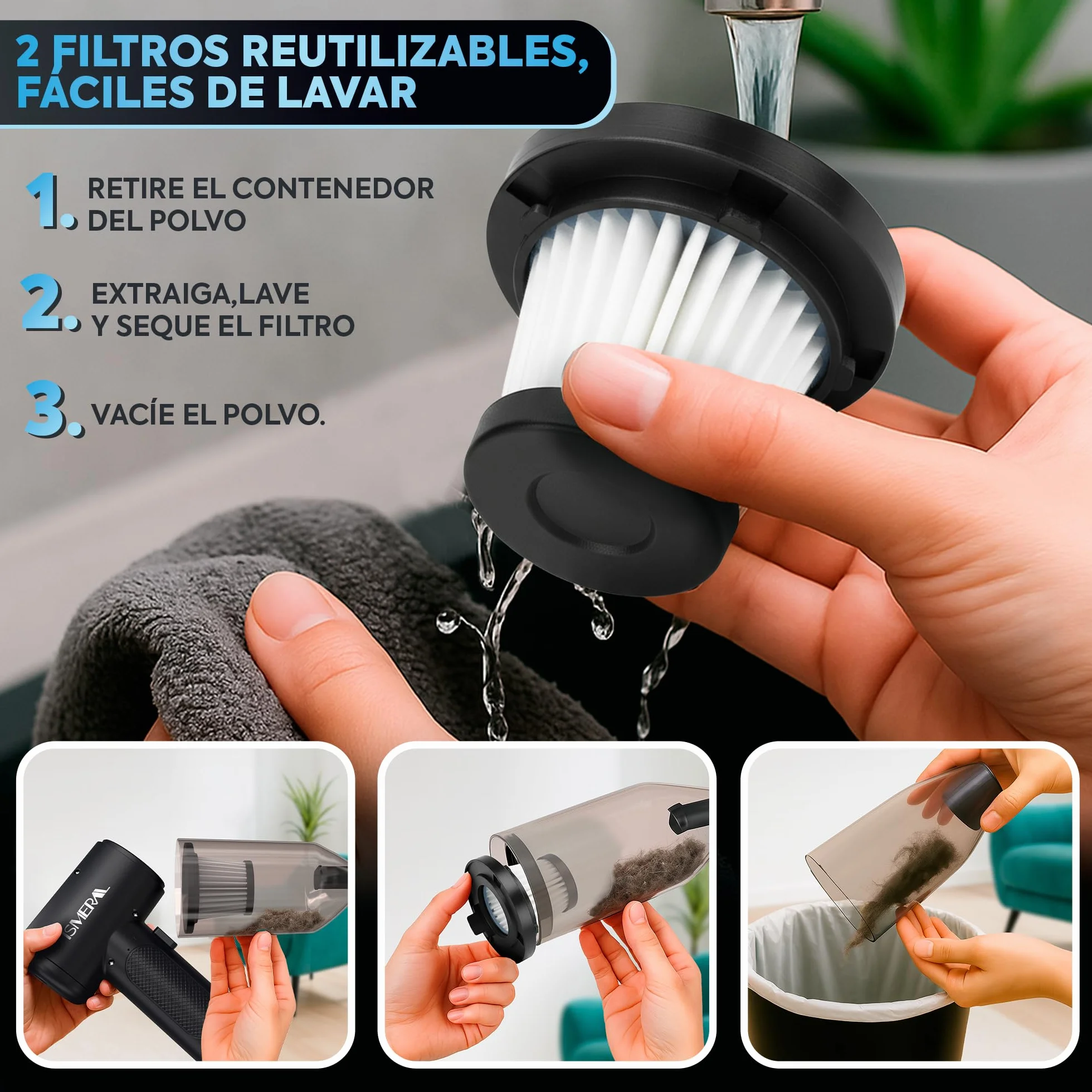 Aspiradora de Mano sin Cable 26000Pa 2 en 1 Soplador-Aspirador para Coche
