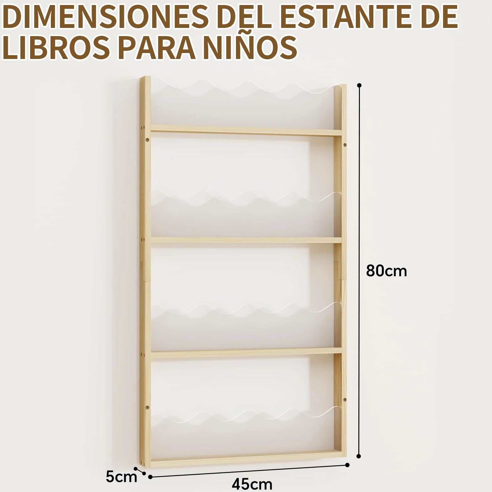 Librería Infantil de Pared 4 Niveles Madera y Acrílico, Estantería para Libros Flotante Habitación Bebé, librería Montessori para bambinis, contenidos per libri per Bambini per angolo lettura