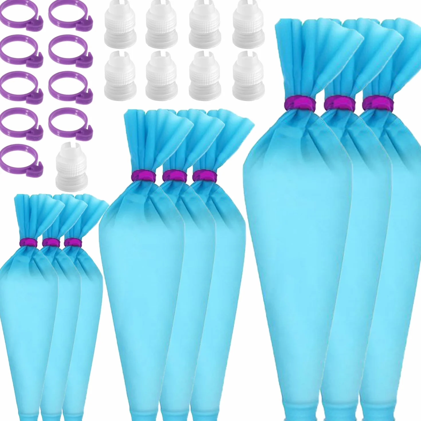 GEMLON Bolsas pasteleras reutilizables de silicona, bolsas grandes para decoración de pasteles, bolsas de glaseado, suministros para hornear, kit de herramientas de decoración de pasteles con 3