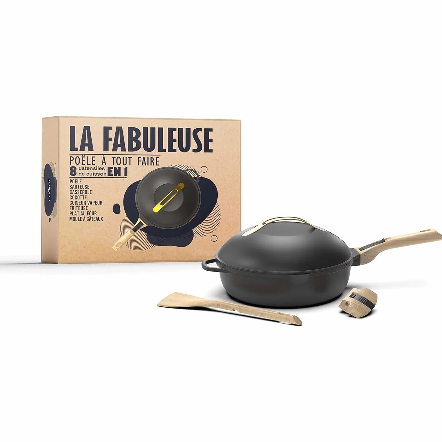 COOKUT - La Fabulosa - Sartén 8 en 1-24 cm - METEORE - Antiadherente, Ecológica, Sin PFOA - Inducción y Horno