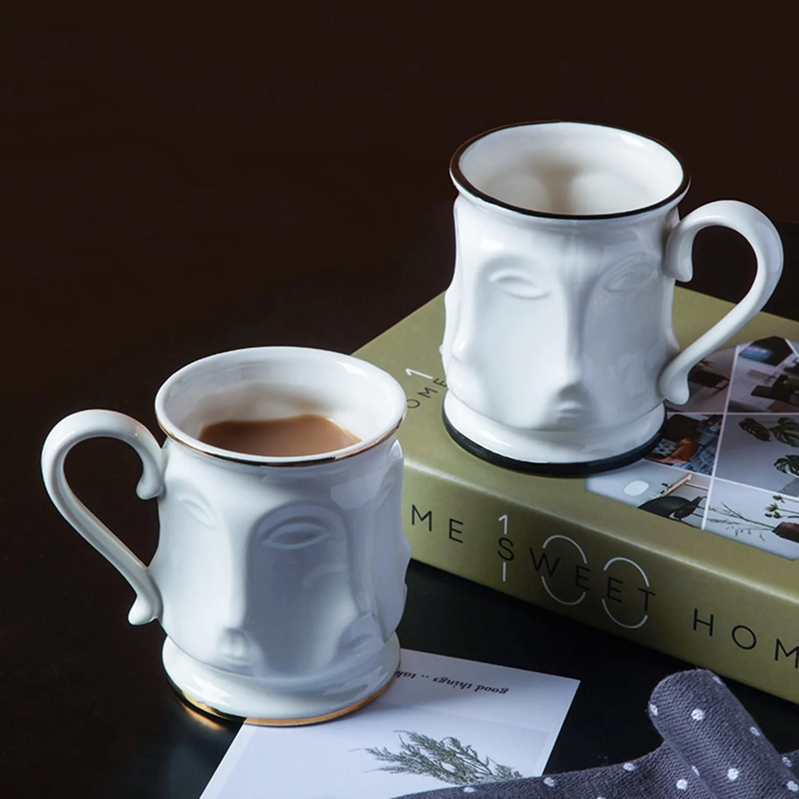 Taza De Café Taza creativa Personalidad Taza de café Frontera Cerámica Desayuno Café Leche Tea Tea Home Kitchen Bebida Diversión Regalo de cumpleaños Tazas Desayuno (Color : Gold Rim)