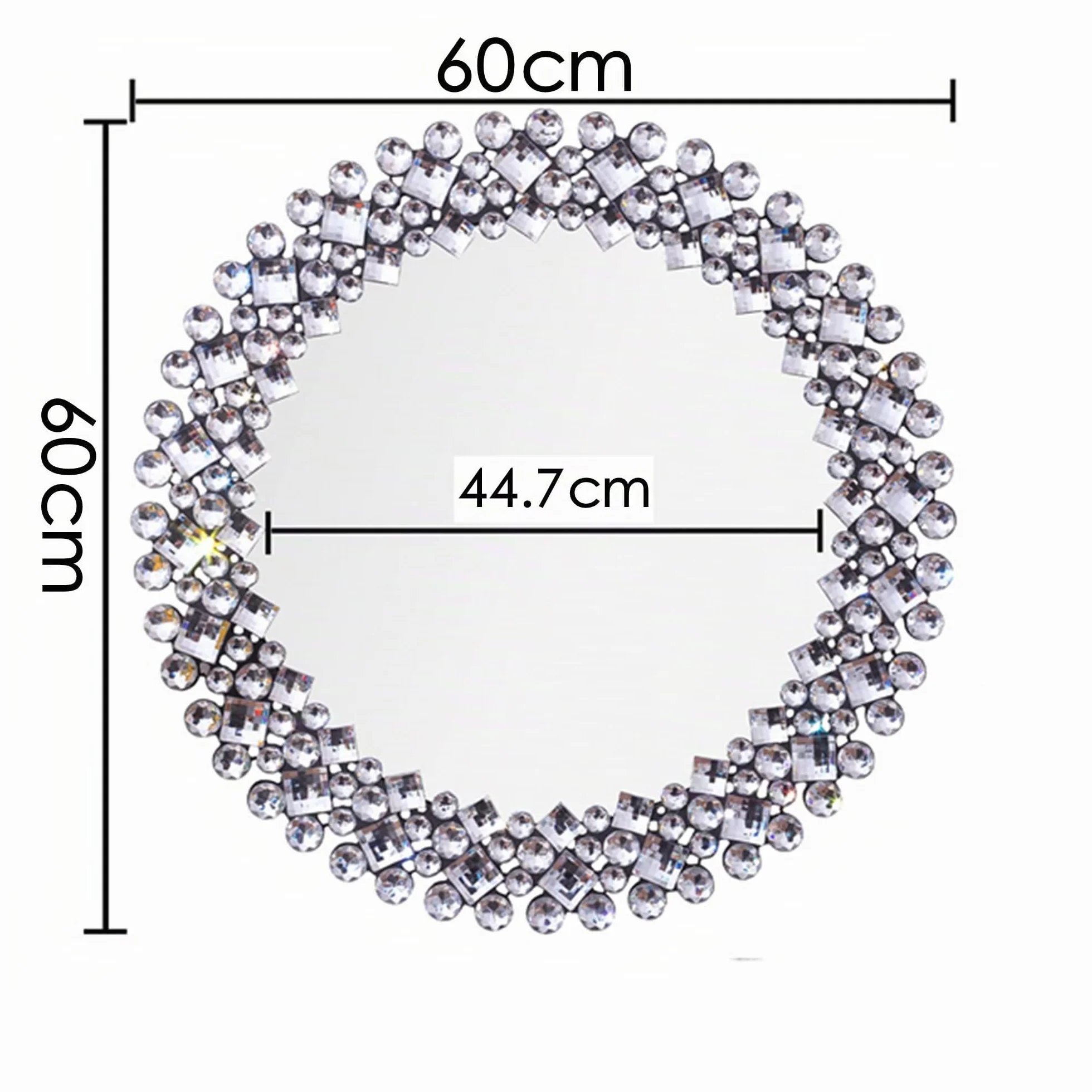SHYFOY Espejo redondo de pared moderno con borde de joyas de cristal | Espejo redondo de lujo para baño, lavabo, salón, dormitorio, entrada | 60 x 60 cm
