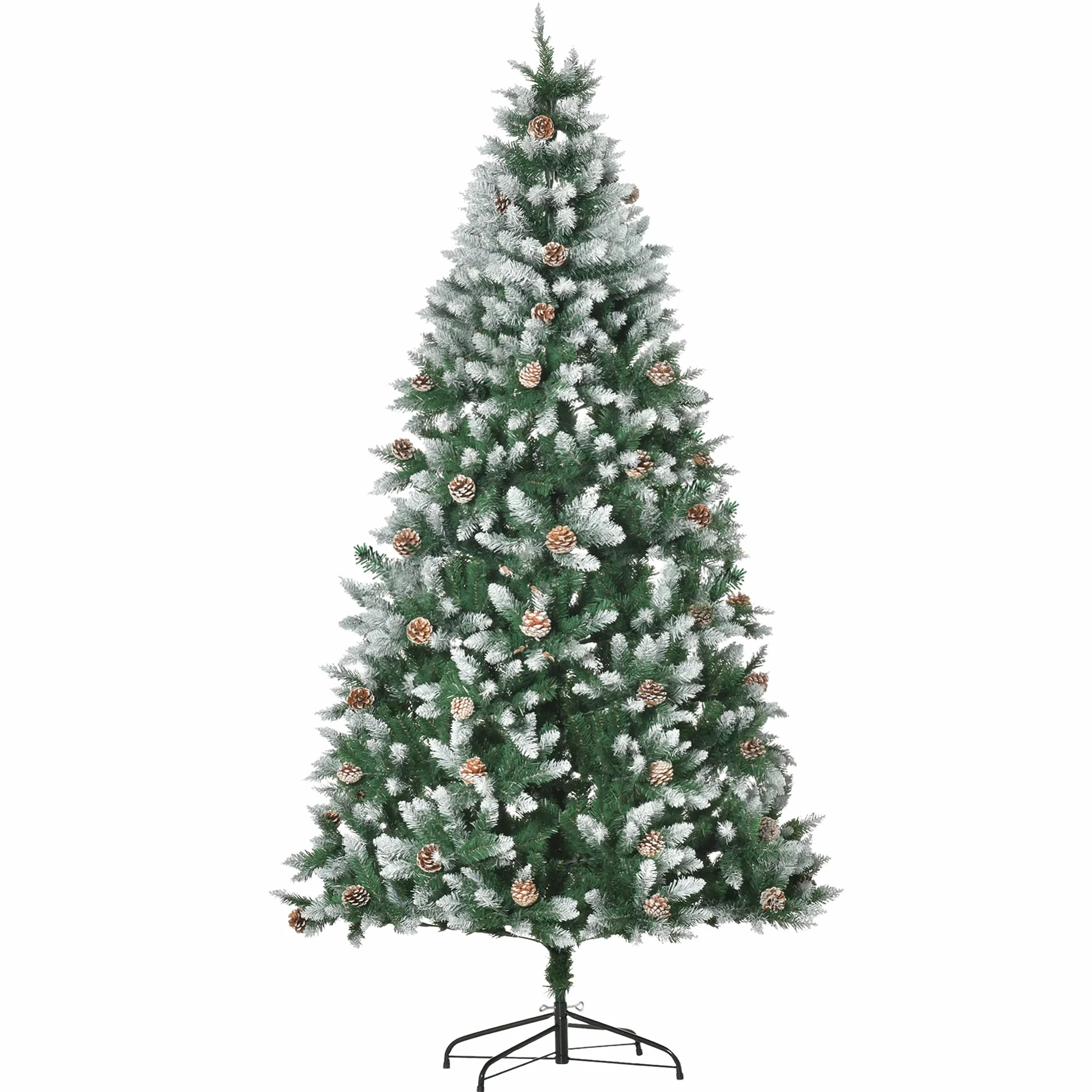 HOMCOM Árbol de Navidad Artificial Ø105x210 cm con 1440 Puntas de PVC y 75 Piñas con Ramas Apertura Automática Base Plegable y Soporte de Acero para Interiores Verde