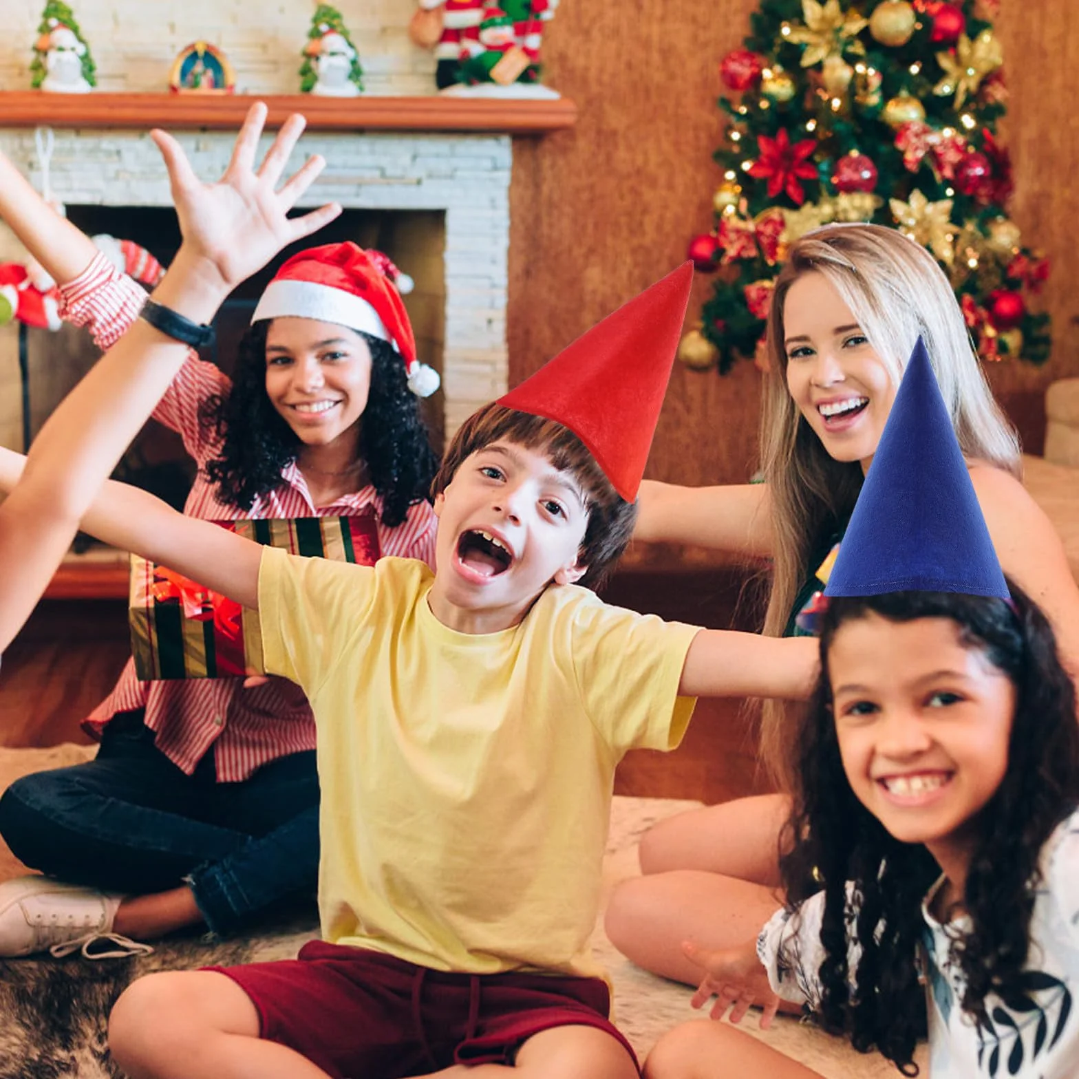 Angoily 7 sombreros de enano de fieltro grueso en forma de cono, multicolor, gorro de Navidad para fiestas y accesorios de disfraces para celebraciones