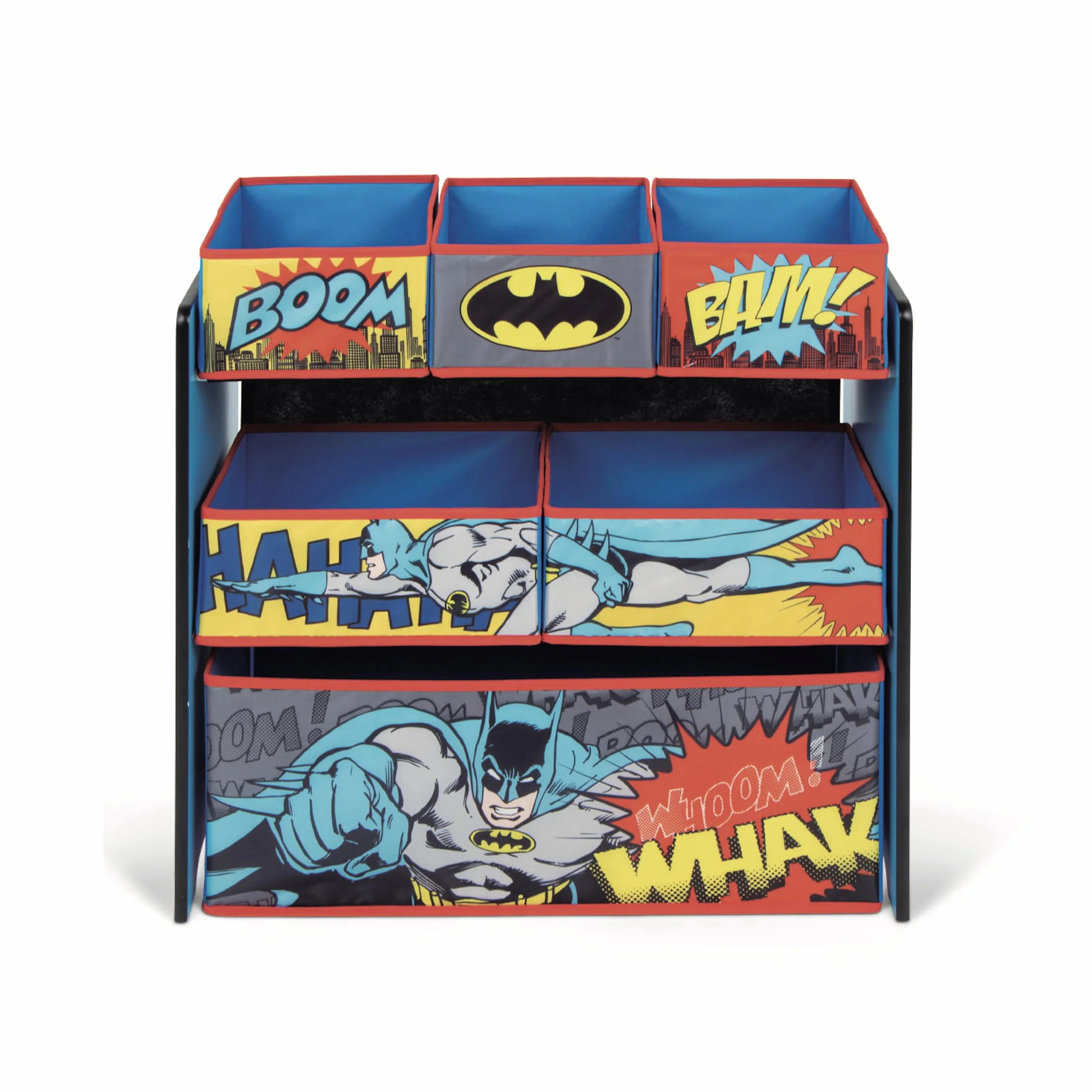 ARDITEX - Organizador de Madera con 6 cestos Textiles de Almacenamiento de Batman - 62x30x60cm - Color Azul Guardar Juguetes en un Dormitorio Infantil