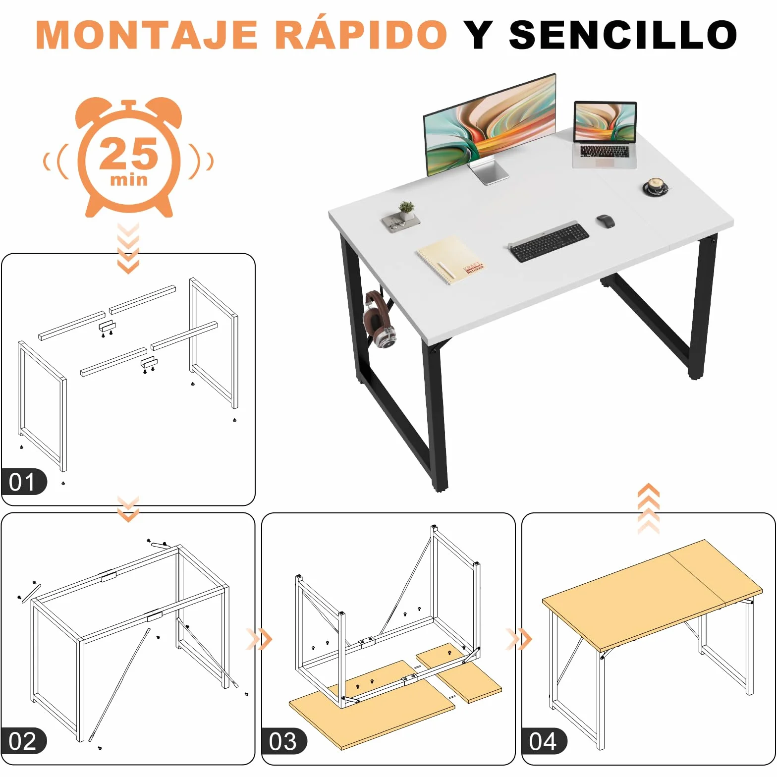 Devoko Escritorio pequeño para Ordenador, 100 x 50 x 73 cm Escritorio, Mesa de Oficina en casa, Escritorio para Ordenador portátil, Mesa de Diseño Industrial Blanco