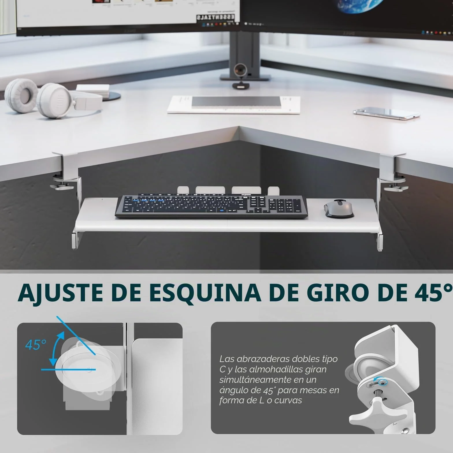 AX WABER Bandeja extraíble para teclado bajo escritorio, abrazadera tipo C, cajón deslizante 27.3" x 11", blanco