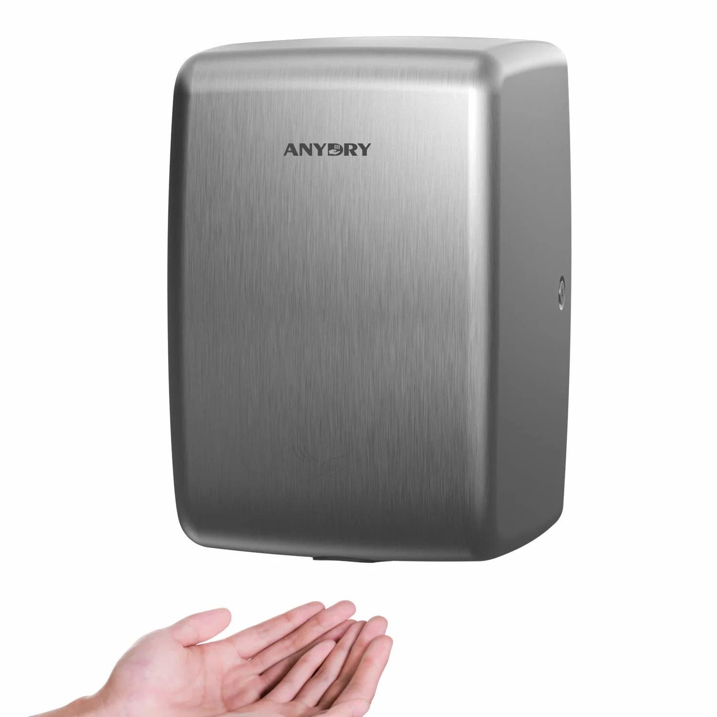 anydry 2803D Mini Comercial secador de Manos eléctrico automático, Ahorro de Espacio en el baño, Carcasa de Acero Inoxidable.1350 vatios.(Cepillado)