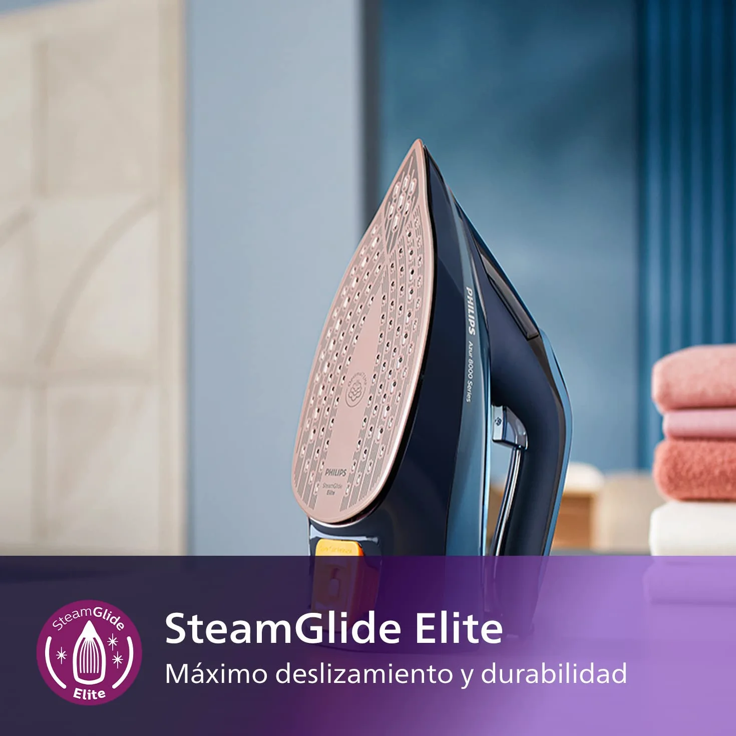 Philips Azur 8000 Plancha de Vapor, 3000W, depósito 300 ml, Azul Claro | Golpe de vapor 240g, 55g/min continuo, OptimalTEMP sin quemaduras, suela SteamGlide Elite, vapor vertical (DST8020/20)