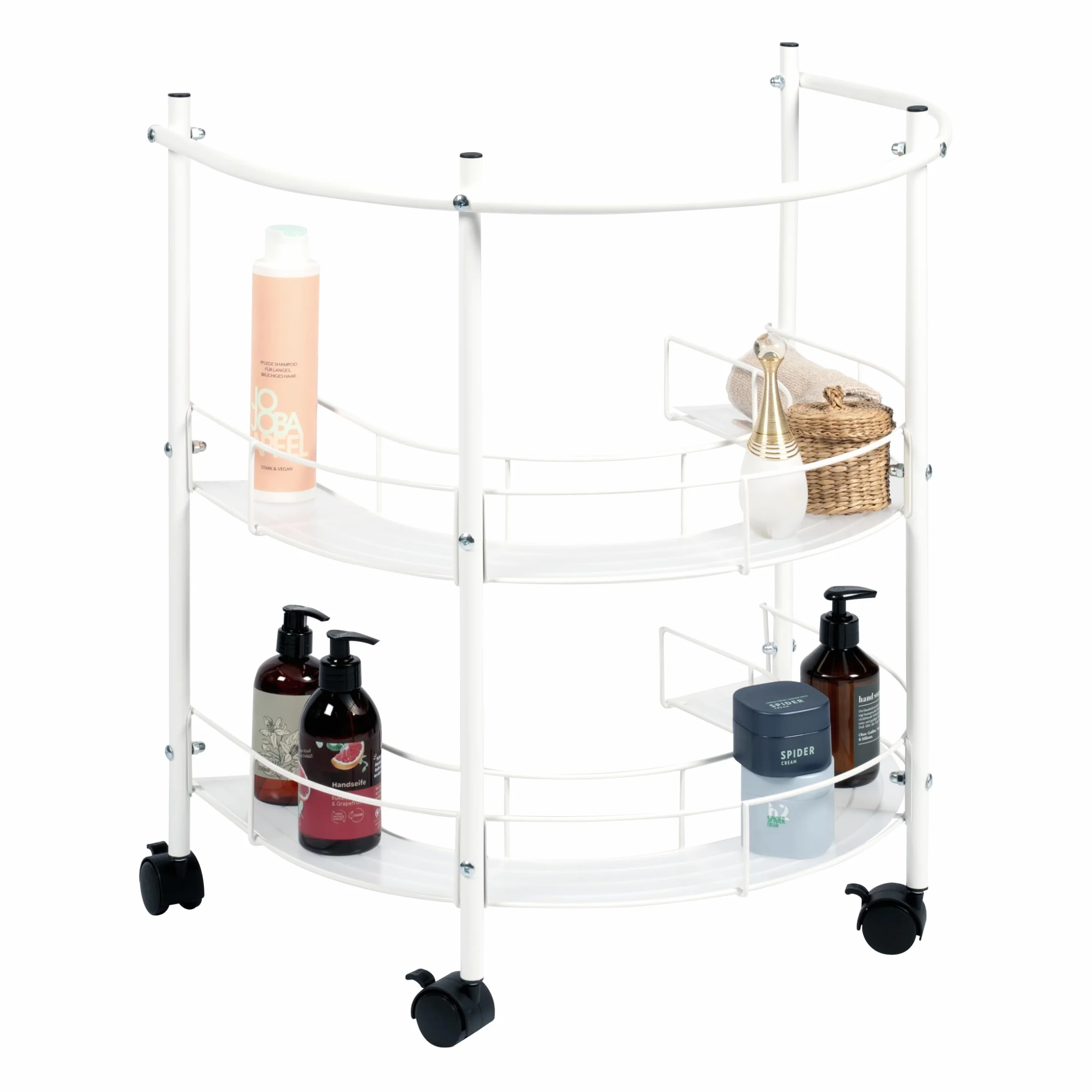 eluno Estantería inferior para lavabo con 2 estantes y 4 ruedas con bloqueo, ideal como toallero, armario para debajo del lavabo para utensilios de baño, de metal blanco
