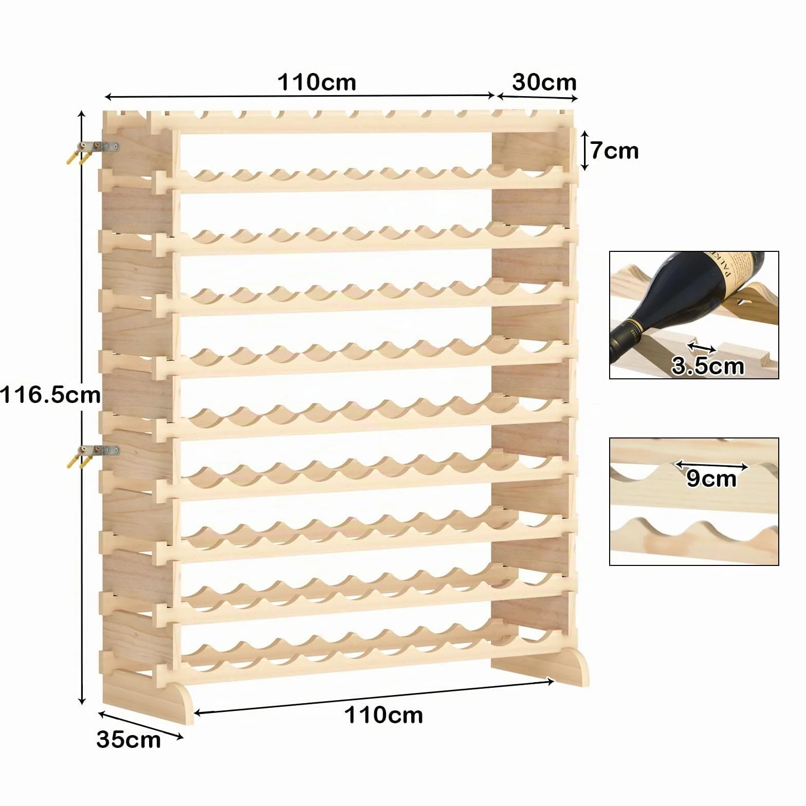 SogesHome Botellero apilable para Vino de 10 Niveles, Almacenamiento de Vino para 100 Botellas, Soporte para Botellas de Vino de Madera