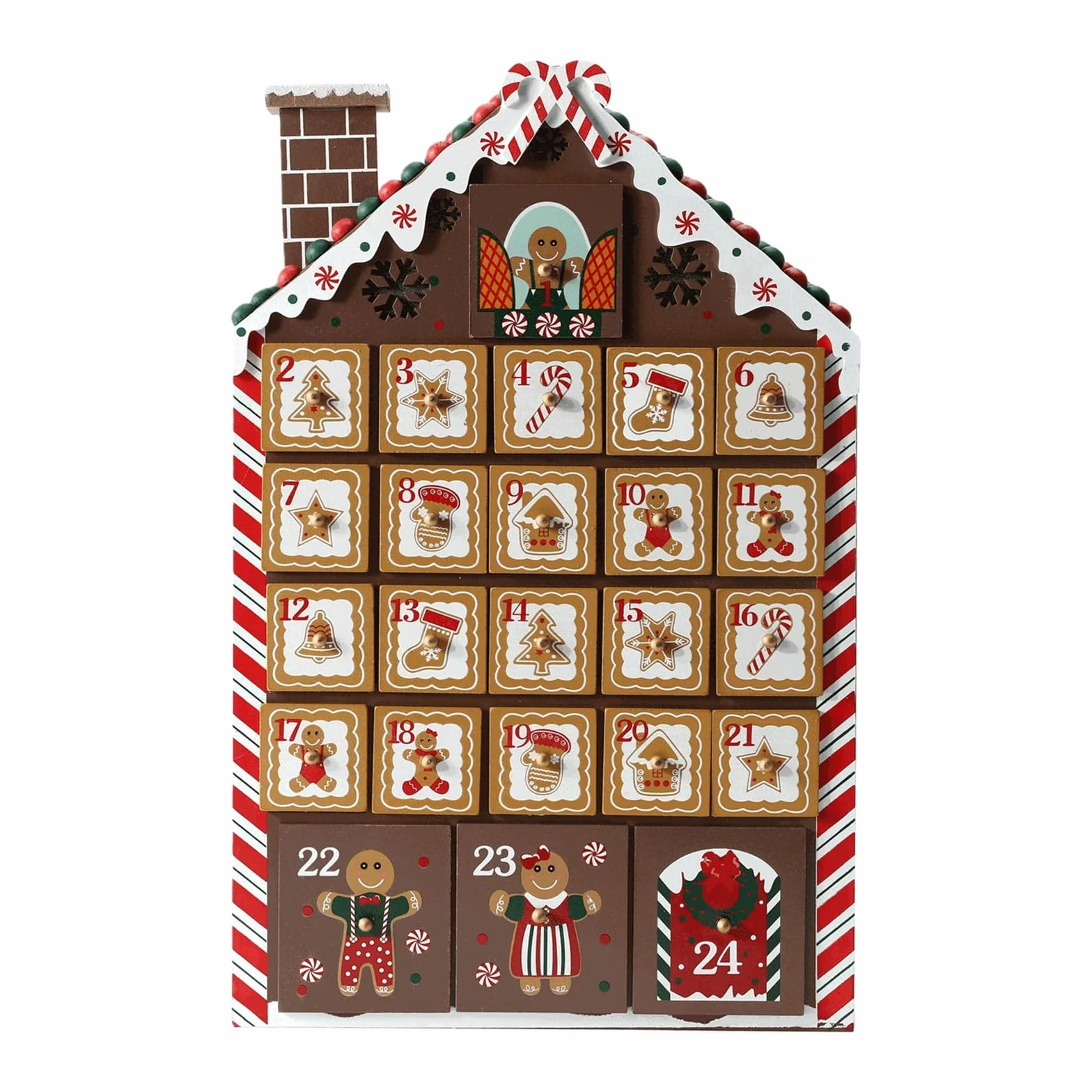 Calendario de Adviento de casa de Madera con 24 cajones numerados para Regalos navideños, sorpresas, celebración de Festivales, Calendario LED
