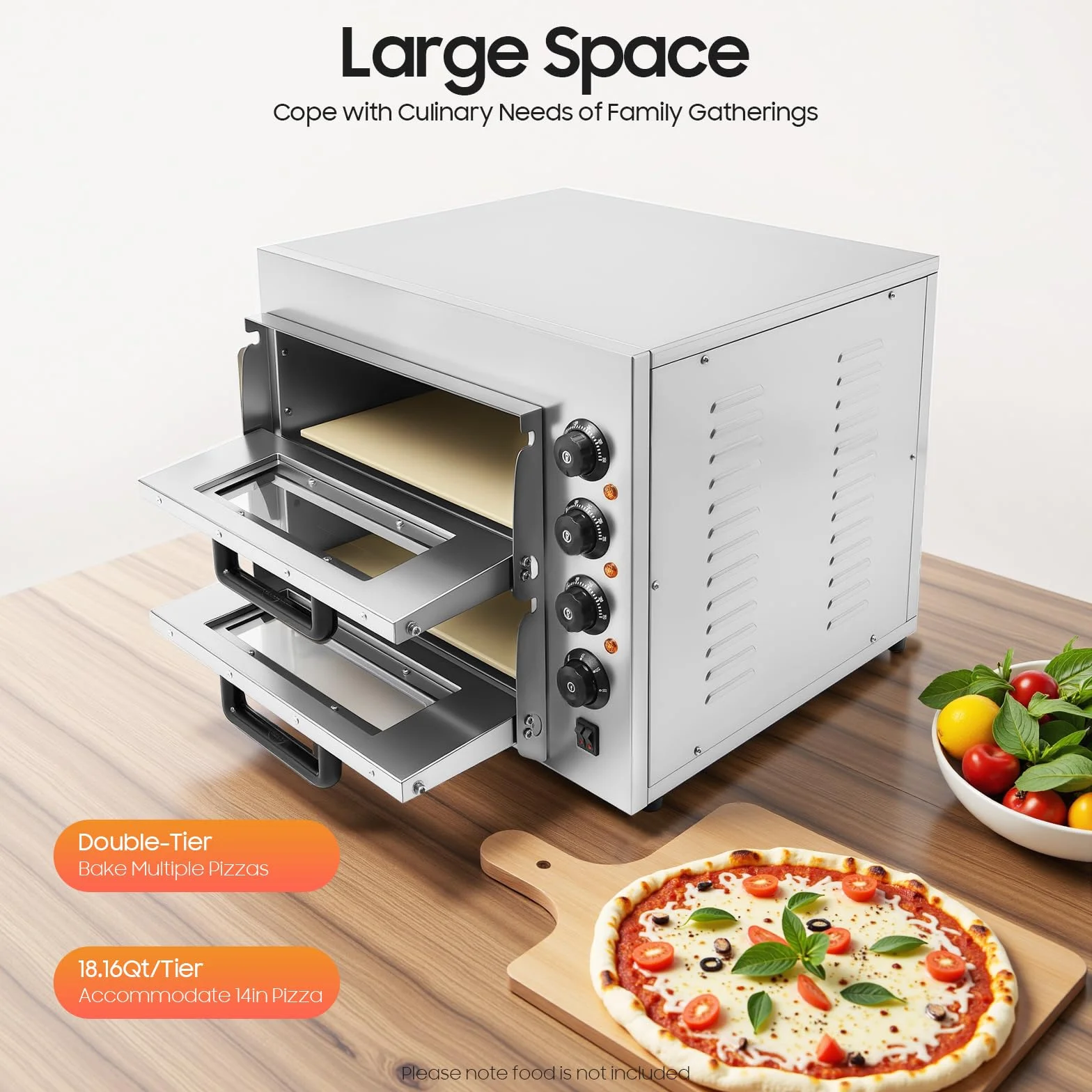 Horno de pizza eléctrico, horno de pizza de doble capa 3000W Mini Horno de Pizza Eléctrico, Horno De Pizza Para La Restauración, 50-350℃ Gastro Horno de Piedra