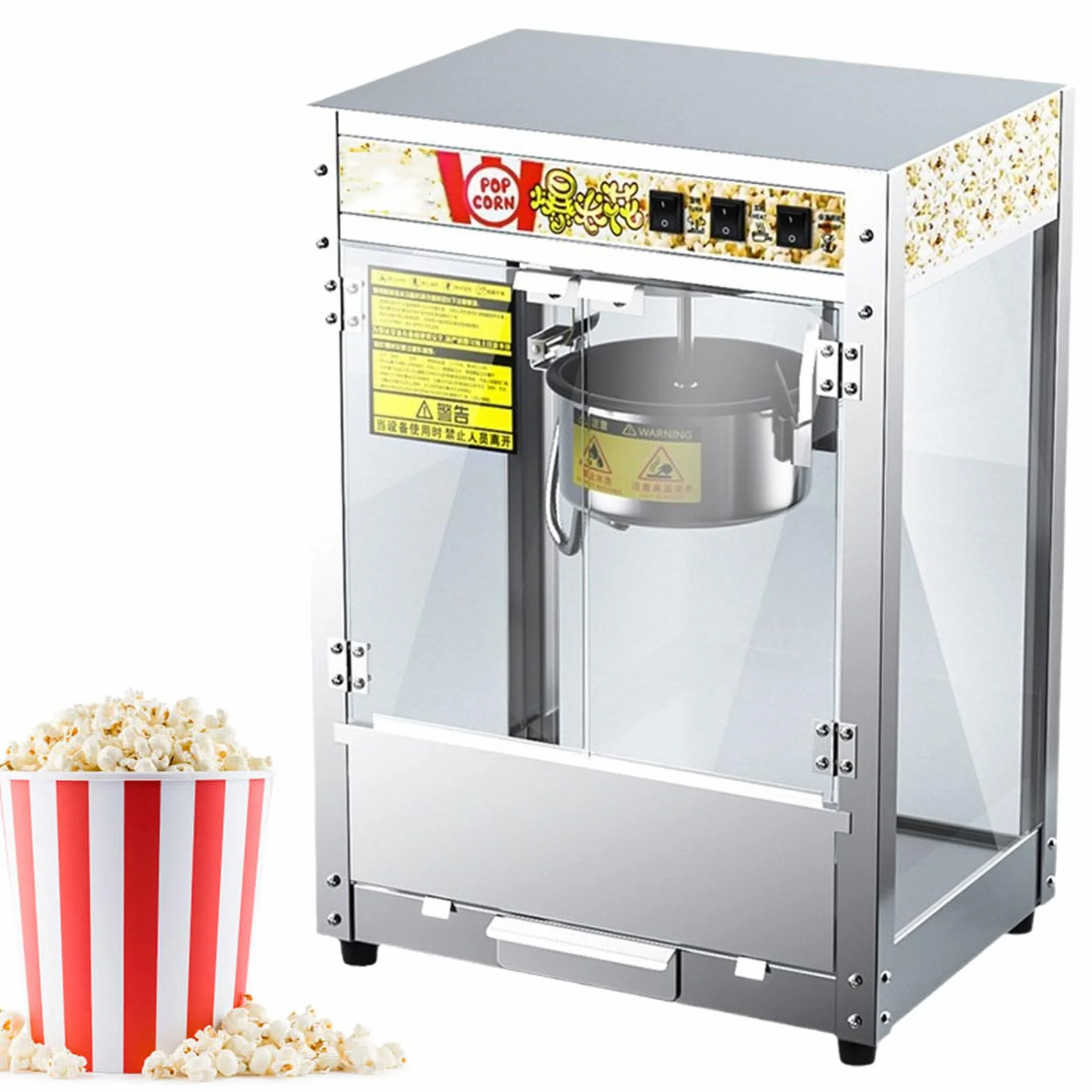 Máquina Comercial de Palomitas de Maíz, Máquina de Palomitas de Maíz para Cine con Hervidor de Acero Inoxidable, Máquina de Palomitas de Maíz de Mesa de Vidrio Templado, para el Hogar