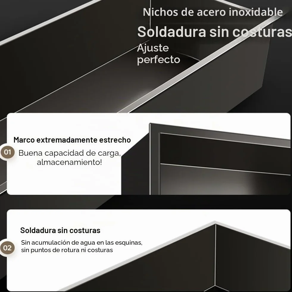 Nicho de Ducha de Pared de Acero Inoxidable con luz LED incorporada, Estante de Almacenamiento Individual, Hueco para Mejorar el hogar, Dorado (92 x 32 x 12,5 cm)