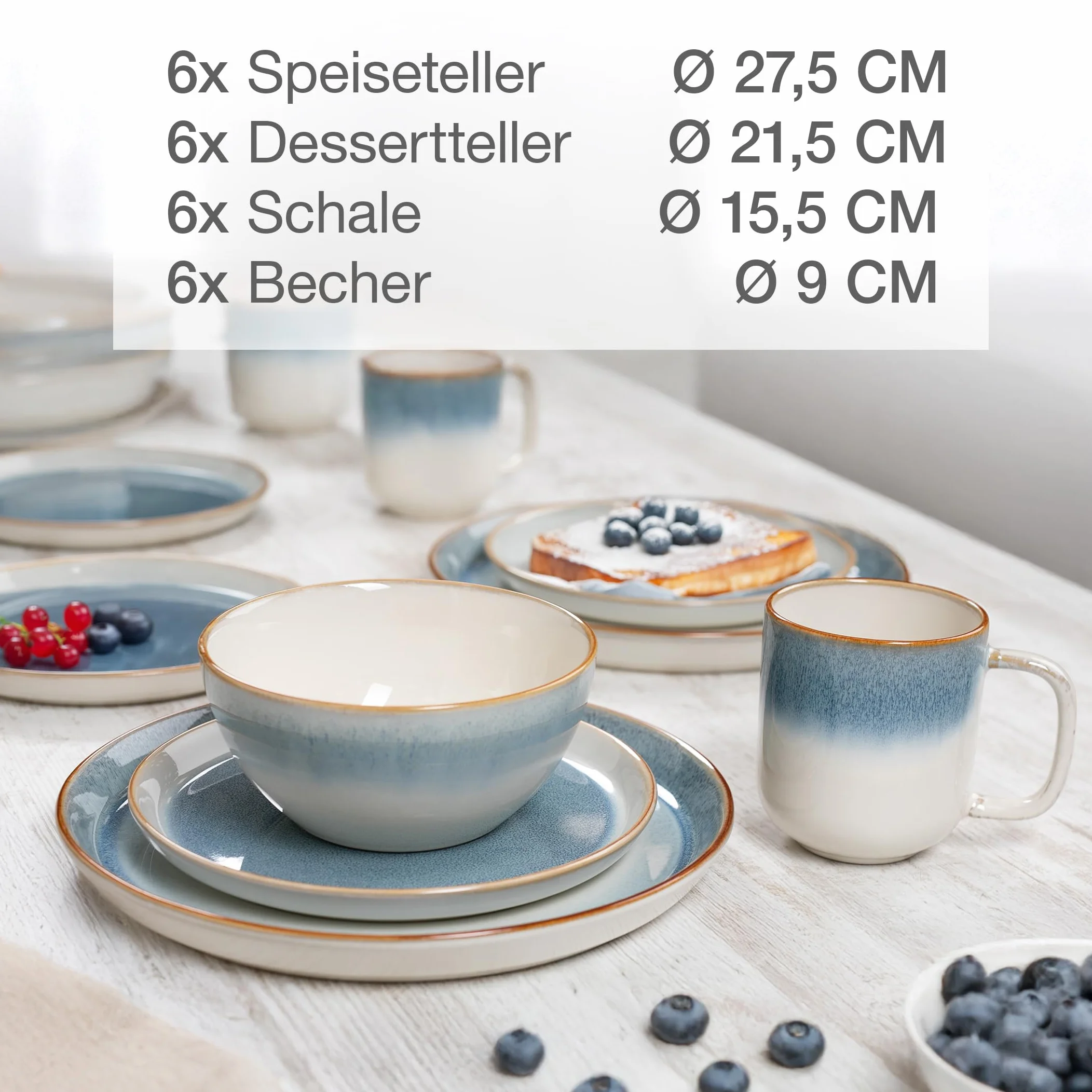 Moritz & Moritz Tarento - Juego de vajilla para 6 personas (24 piezas), color azul