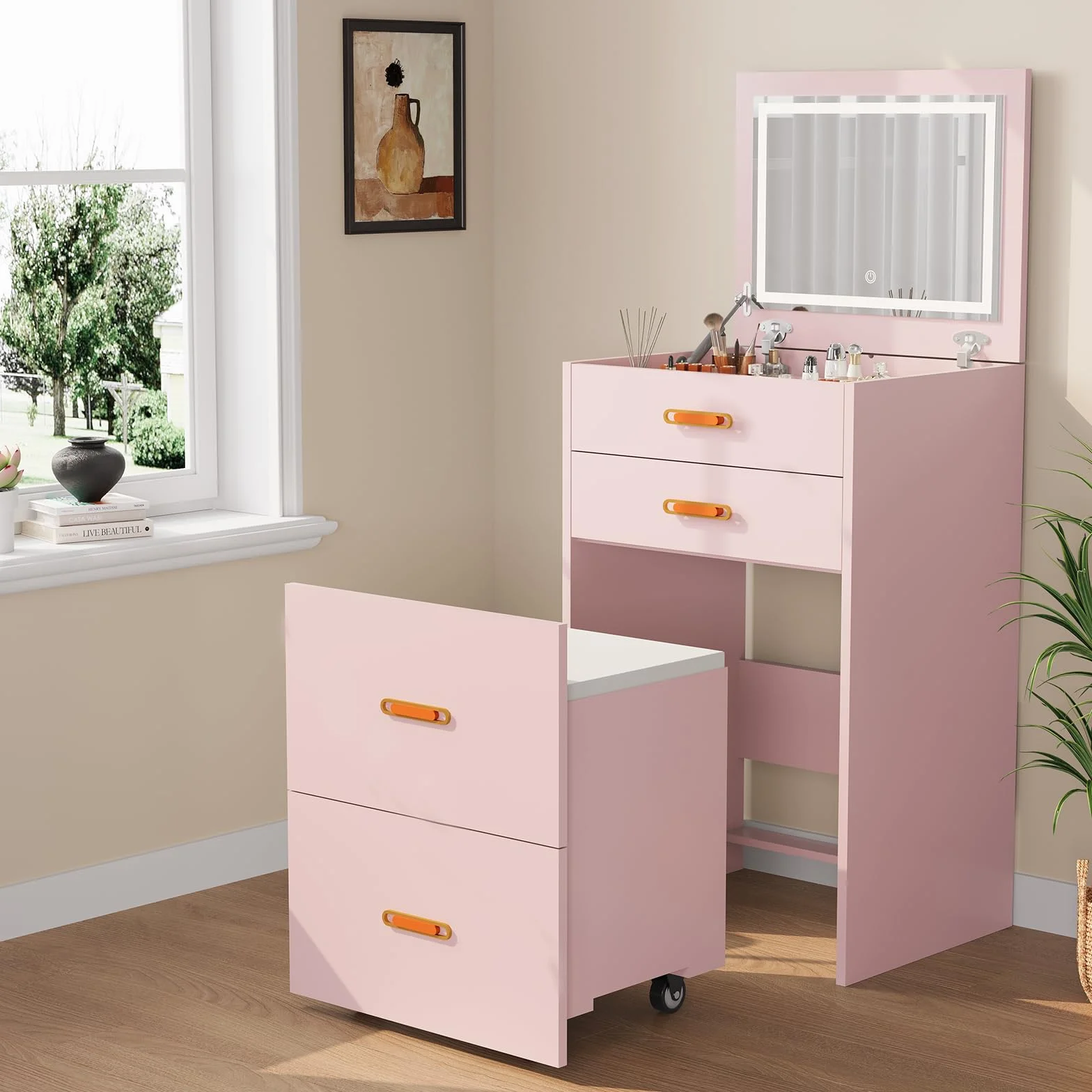 Garvee Tocador Moderno 3 en 1 para Dormitorio con 3 Cajones, Mesa de Maquillaje Multifuncional