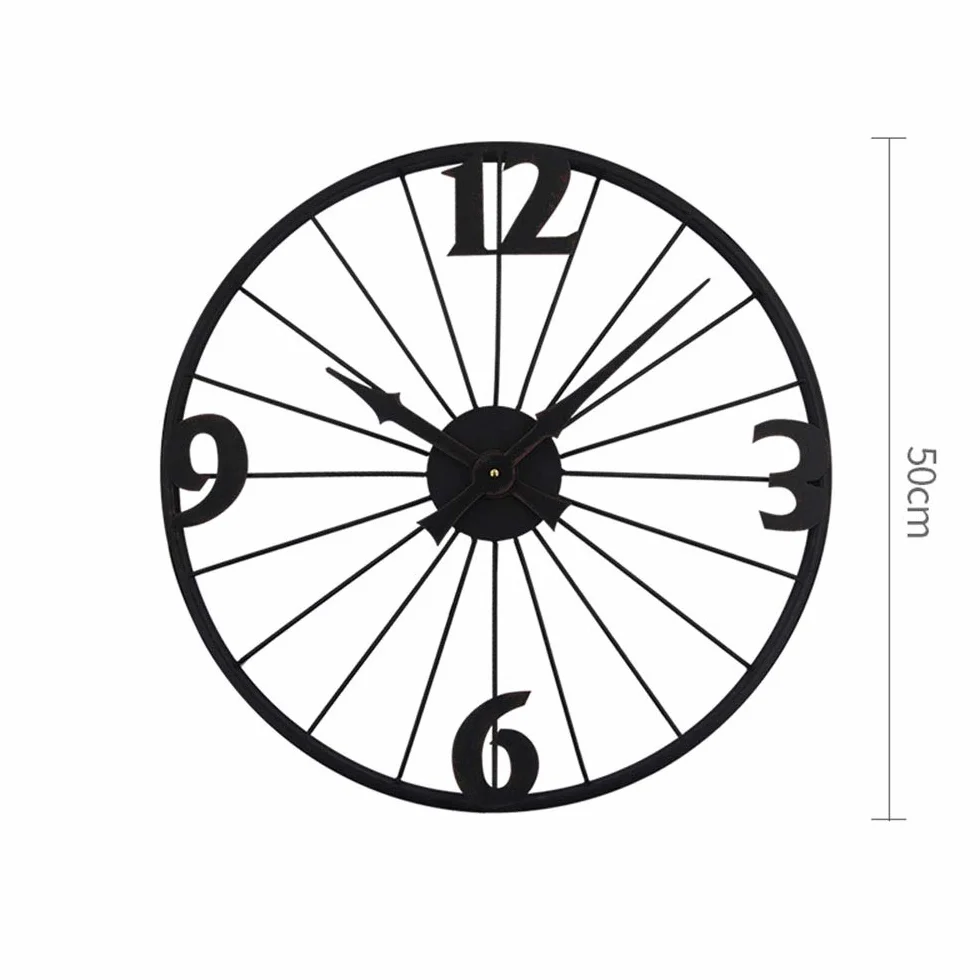 Reloj De Pared Reloj de Pared de Estilo Industrial de 50 cm, diseño de Ruedas de Bicicleta Decorativo Reloj silencioso para la Oficina de la Sala de Estar y decoración para el hogar Regalo