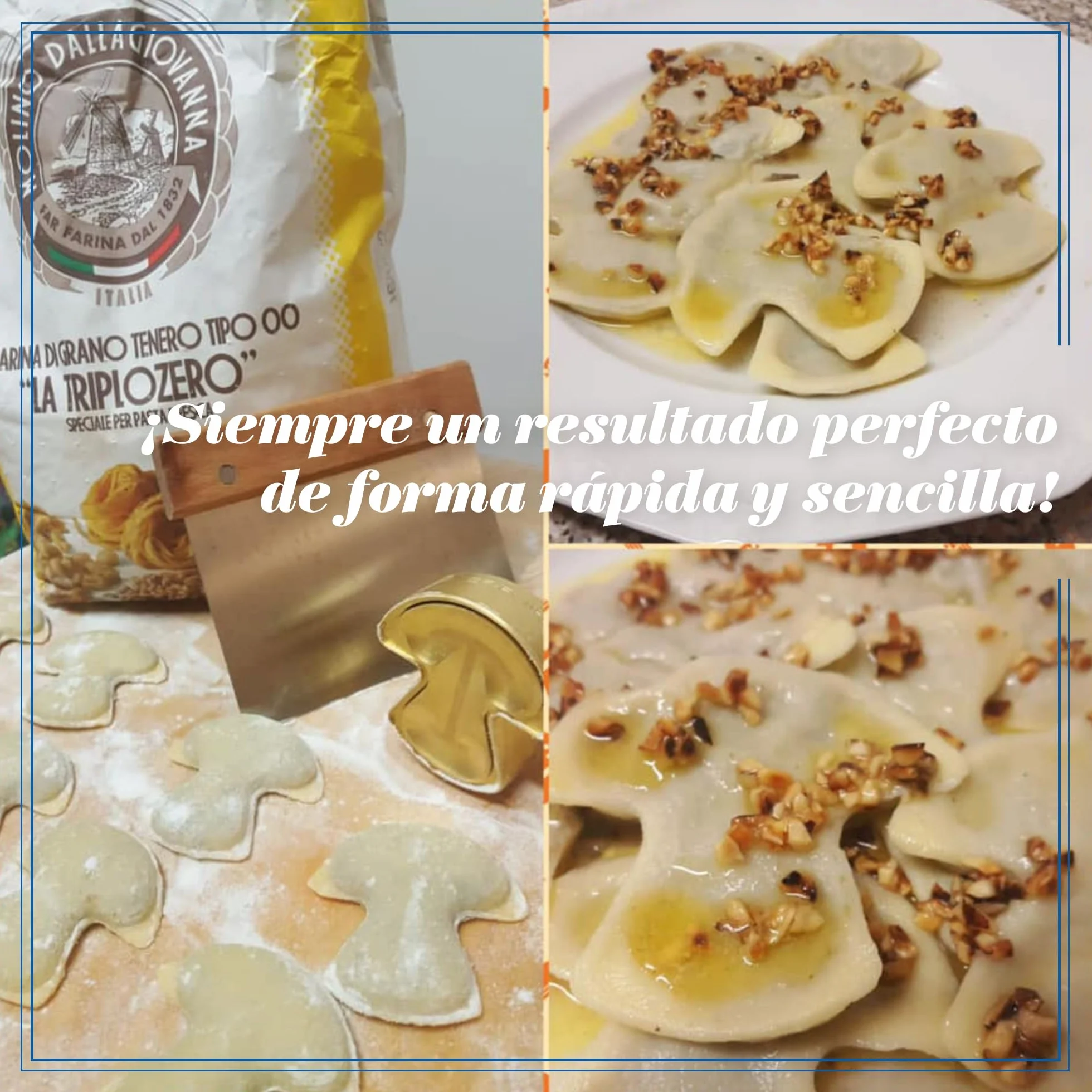 La Gondola Cortador de Raviolis Caseros - Forma de Champiñón 65 mm | Cortapastas de Latón y Madera Natural | Cortador de Pasta Robusto y Fácil de Usar | Utensilios para Pasta Fresca Hechos en Italia