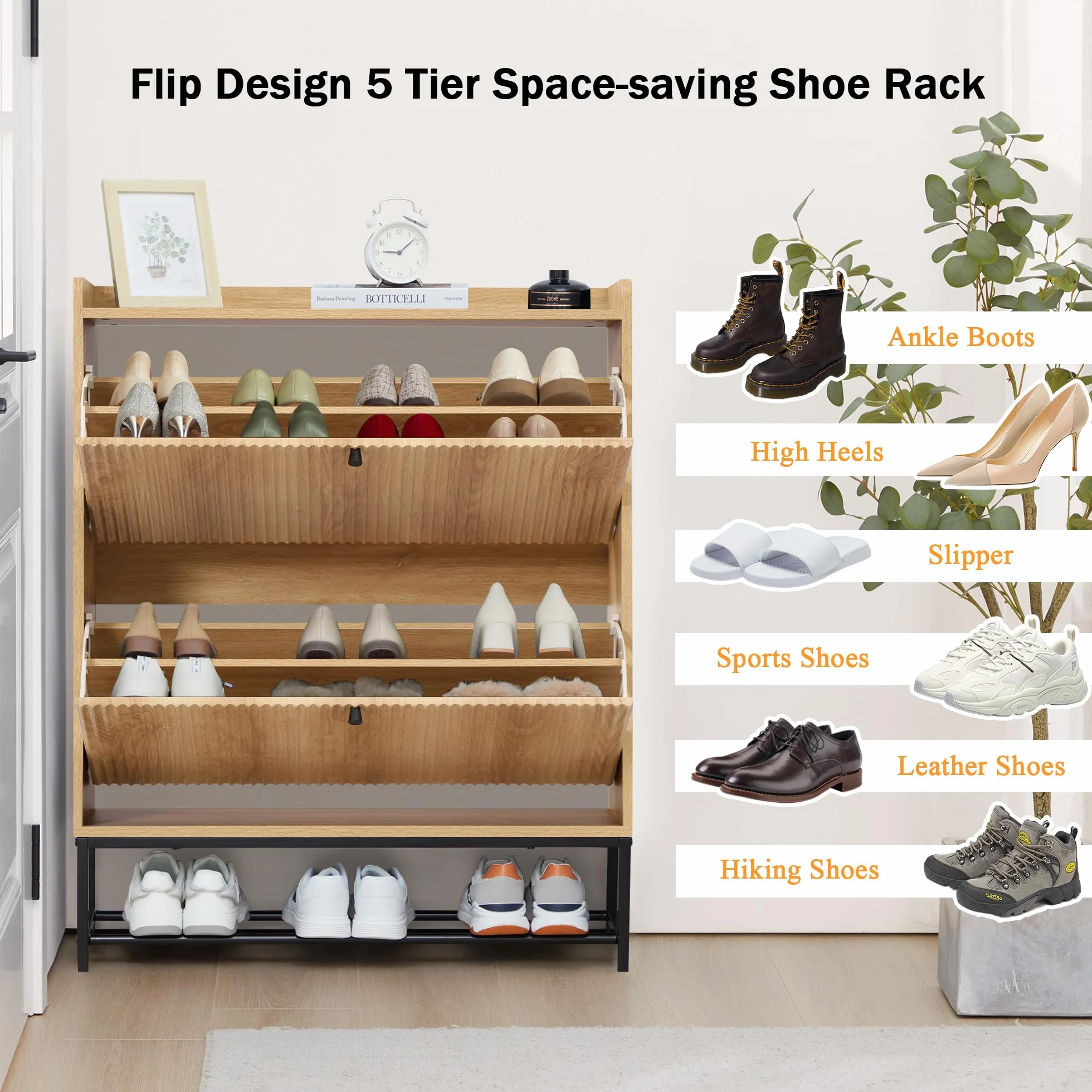Pattern Shoe Cabinet - Organizador de almacenamiento de doble capa, doble puerta, diseño moderno y duradero con estantes ajustables