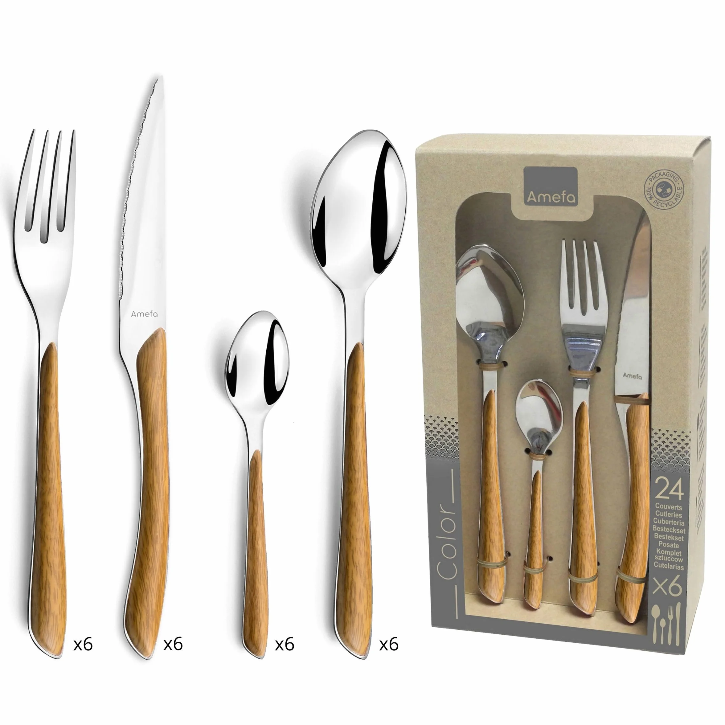 Amefa Eclat Set 24 Cubiertos Mango Madera 14-8-25cm