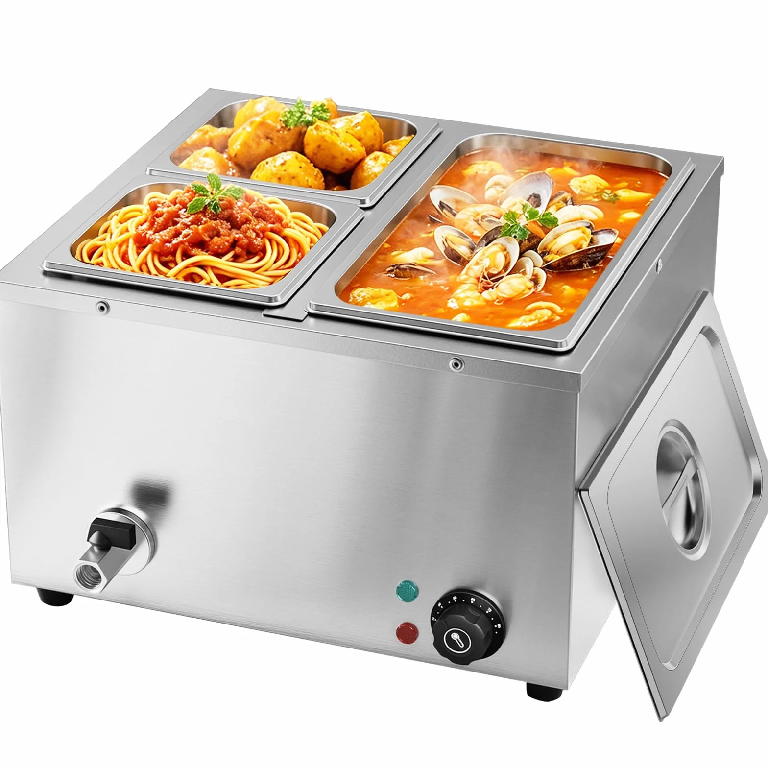TAIMIKO 3 contenedores de baño Marie eléctrico de acero inoxidable de 220 V temperatura temperatura Chocola calentador de platos profesional comercial con 1 x 1/3 y 2 x 1/6 sartenes