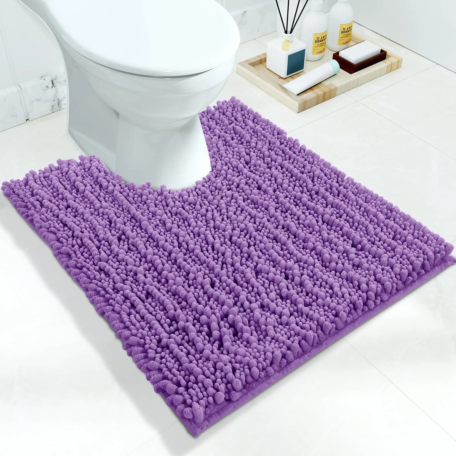 Yimobra Alfombrilla de baño de Chenilla con Forma de U para baño, máxima absorción, Suave y acogedora, Secado rápido, Antideslizante, Lavable a máquina, 24.4 x 20.4 Pulgadas