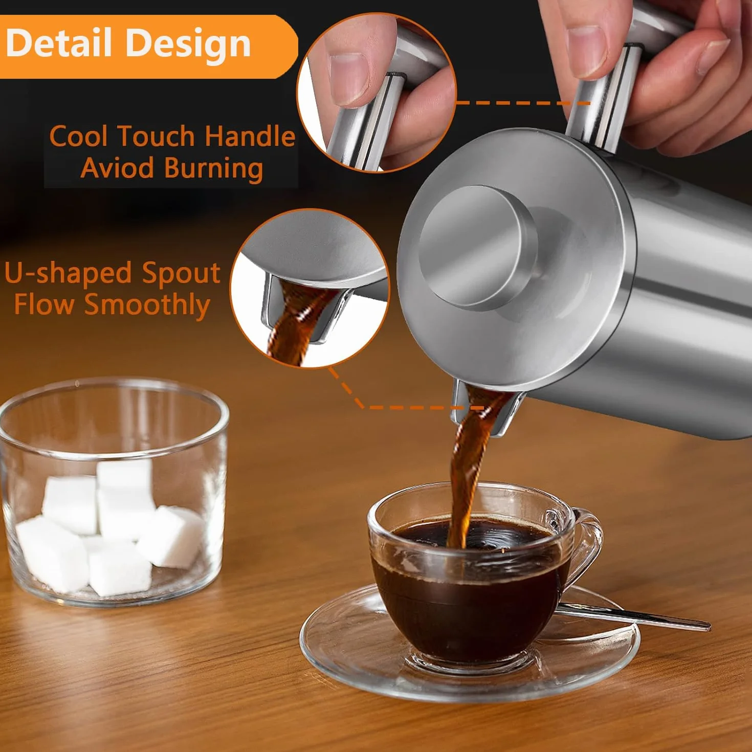 Pequeña cafetera de prensa francesa, prensa francesa con aislamiento de doble pared, prensa de café de acero inoxidable, incluye 2 litros adicionales y 1 cuchara de café (650 ml, 22 onzas)
