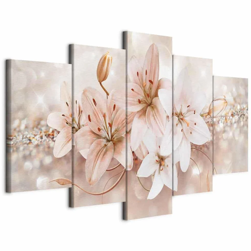 Cuadros B&D XXL - Cuadro en Lienzo Flores 200x100 cm 5 piezas - Impresión en material tejido no tejido cuadros decoracion salon modernos lienzos - Naturaleza Lirios b-A-0297-b-o
