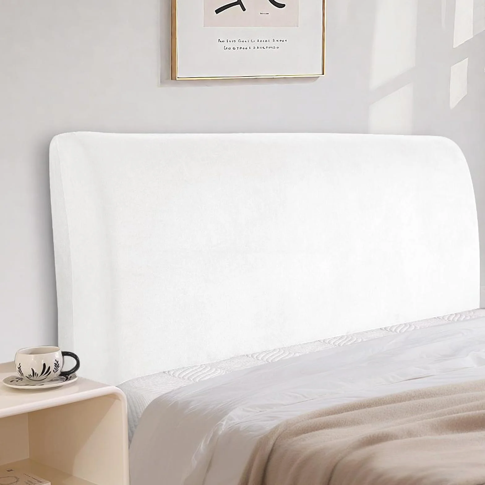 Funda elástica de terciopelo de color sólido, lavable, protector para la cabeza (blanco, 180 cm)