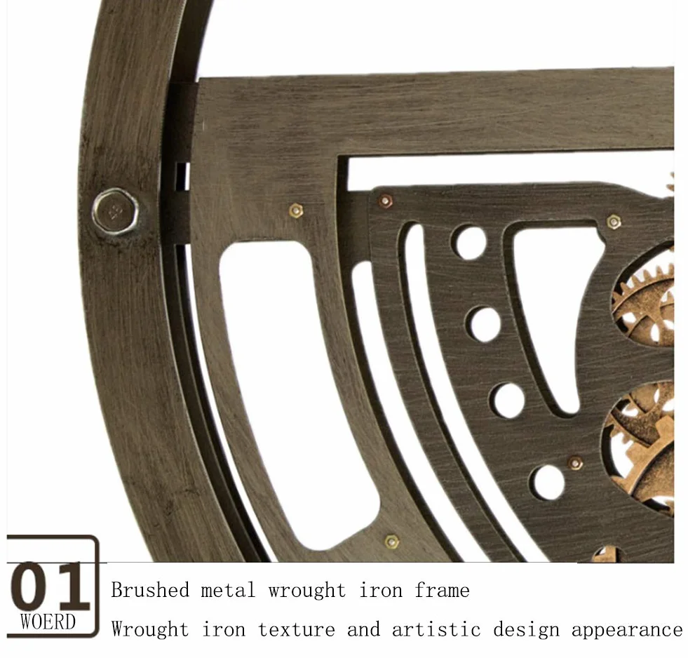WOERD Reloj De Pared De Estilo Industrial Retro Europeo Engranajes En Movimiento Reloj Creativo De La DecoracióN De La Sala De Estar del Reloj del Engranaje del Arte del Metal