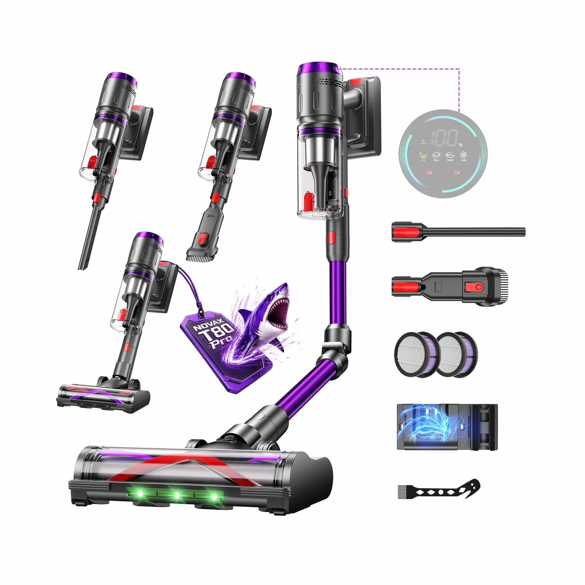 Aspiradora Sin Cable 58000Pa/600W/75Min, Escoba Aspiradora sin Cable de 1.6L, Pantalla Táctil LED Inteligente, Aspirador Inalámbrico Antienredo, Ideal para Suelos, Alfombras y Pelo de Mascotas